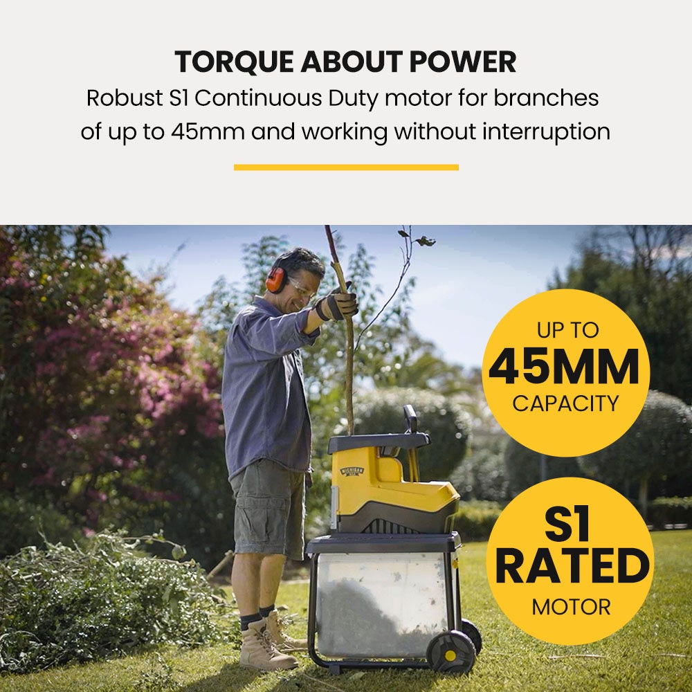 MICHIGAN 2400W Electric Crushing Impact Shredder, Quiet High Torque Garden Mulcher Chipper, Shreds Palm Fronds โ image 3