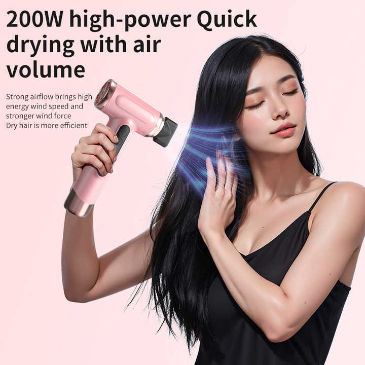 Pink wireless Hair Dryer with Cold & Hot Air, Portable Large-Capacity Rechargeable Ionic Dryer, Fast-Drying, Lightweight and Compact for Home and Travel โ image 3