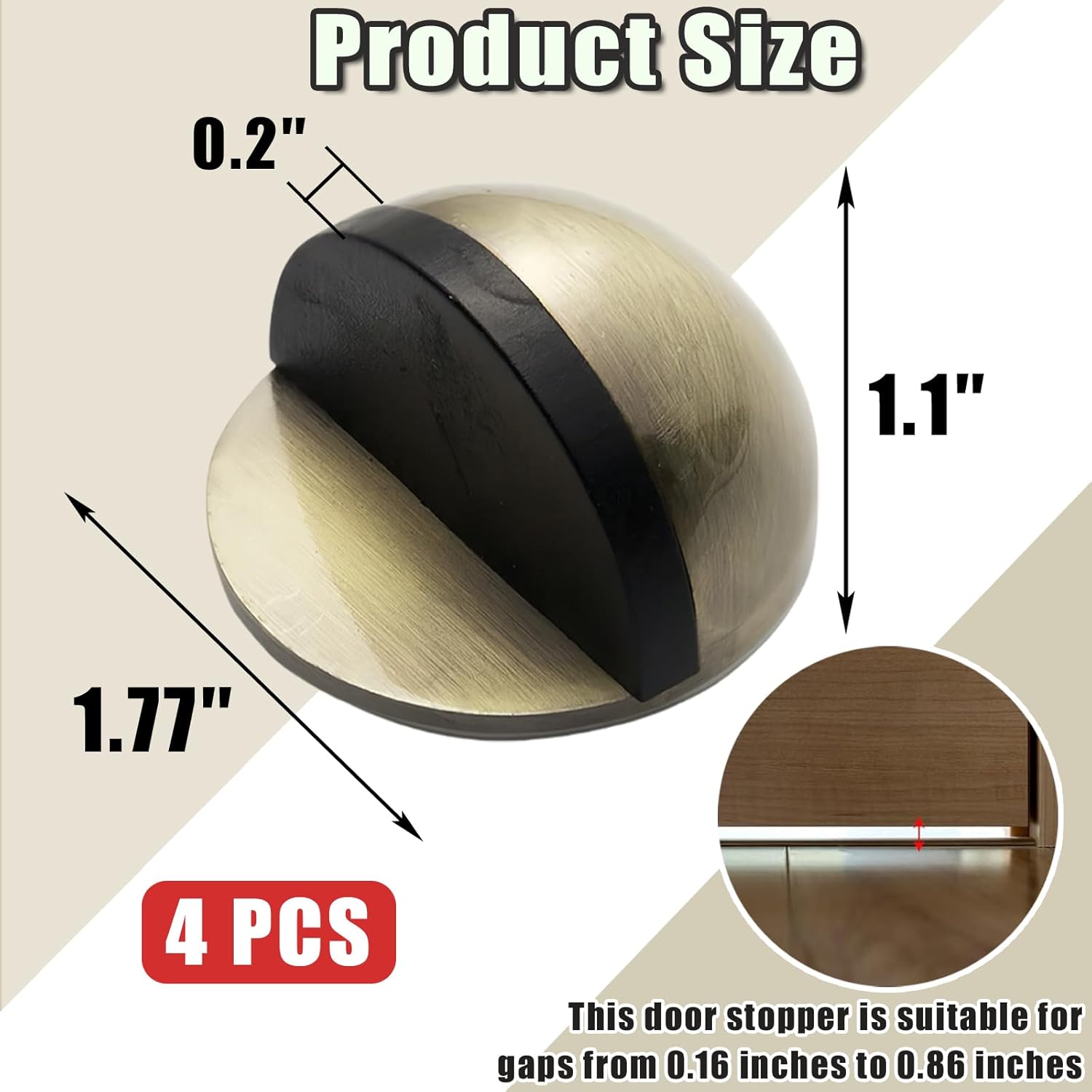 Drill-Free Floor Mounted Door Stoppers 3M Adhesive Self Adhesive Door Stoppers with Black Rubber Bumper Tips Floor Mount Half Dome Door Stopper for Office โ image 2