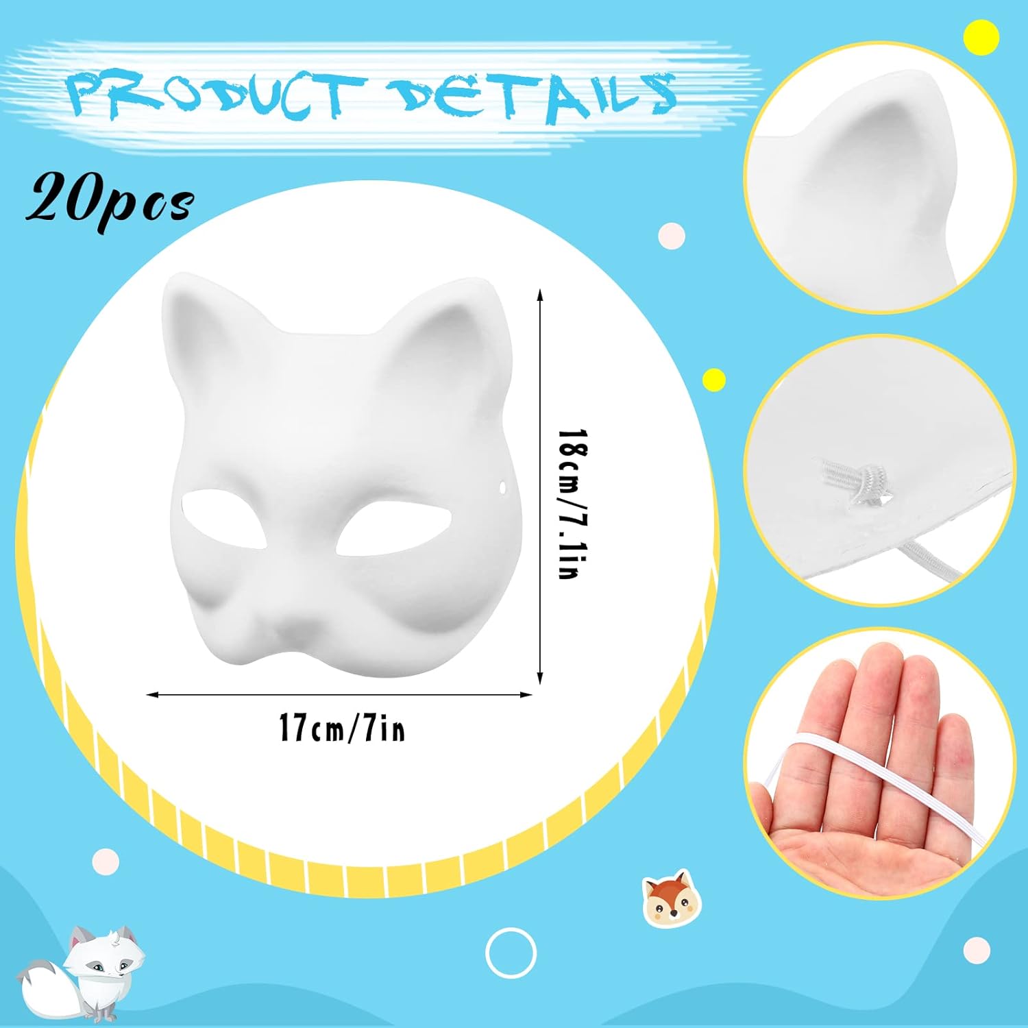 20 Pcs Cat Masks White Blank Therian Masks for Masquerade Halloween Cosplay Parties Costume Accessories โ image 3