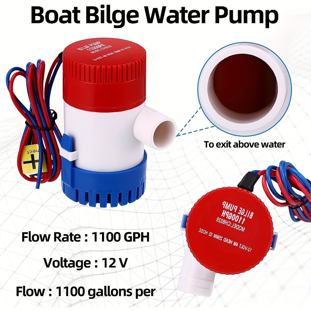12V 1100Gph Electric Bilge Pump, Non-Automatic Submersible Water Pump for Boat, RV, Pond and Pool โ image 3