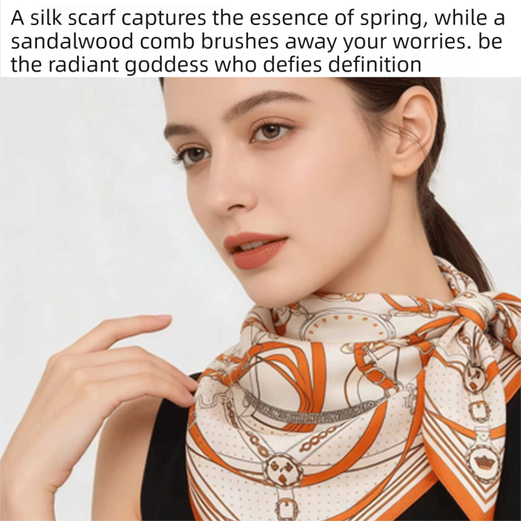 Luxury Orange Scarf Gift Set for Women - 70x70cm Belt Buckle Print Square Scarf with Elephant Comb, Stylish Neck Scarf & Hair Comb Set in Gift Box - Perfect — image 4