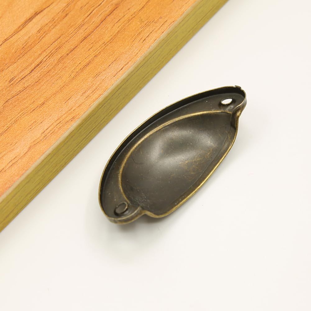 Antique Cabinet Cup Handles, 12 PCS Brass Drawer Pulls Vintage Shell Shape Knobs for Dresser Cupboard Kitchen — image 5