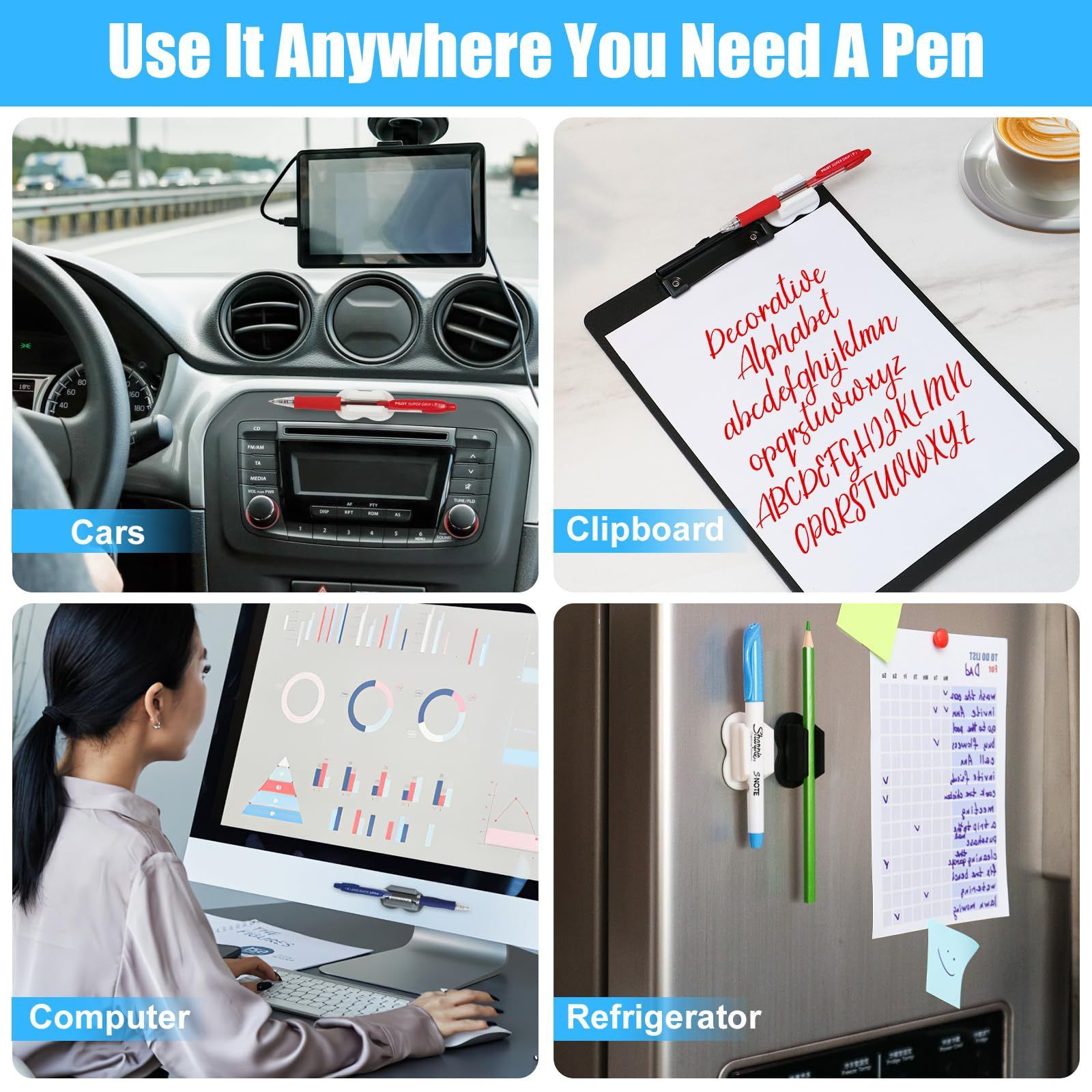 3 Pack Upgraded Pen Holder, Adhesive Pencil Pen Holder for Desk & Wall, Marker Holder, Pencil Holder, Pen Holder for Clipboard — image 3
