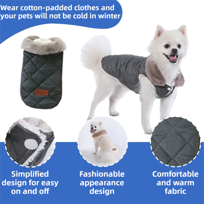 L Size Pink Winter Padded Cotton Dog Thermal Plaid Vest with Faux Fur Collar - Thick Fleece-Lined Warm Pet Jacket — image 3