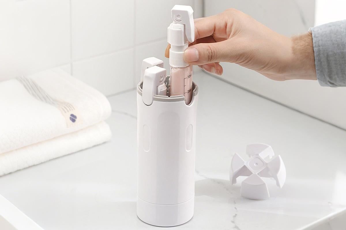 4 in 1 Travel Dispenser with 30ml Travel Bottles for Shampoo Lotion - White — image 2