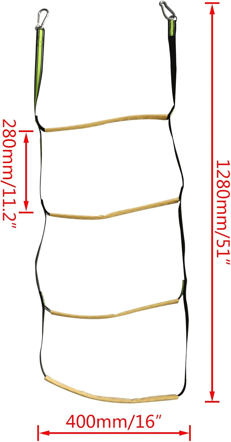 4 Step Boat Rope Ladder, Green and Yellow, Nylon Stainless Steel, 400 lb Load Capacity — image 2