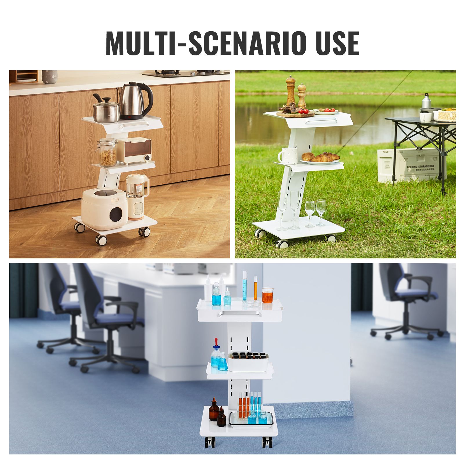 Trolley Cart Dental Lab Mobile Rolling Serving Cart 3 Layers with Socket โ image 6