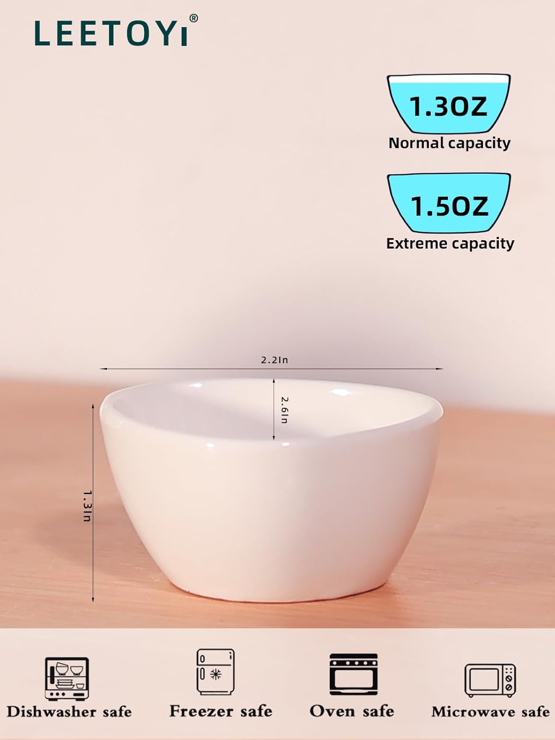 Mini Ceramic Ramekins Souffle Dishes 1.5 OZ, Small Dipping Bowls, Sauce Dip Bowls for Kitchen Serving Sauce Condiments, Oven & Microwave Safe, Set of 6, White โ image 4