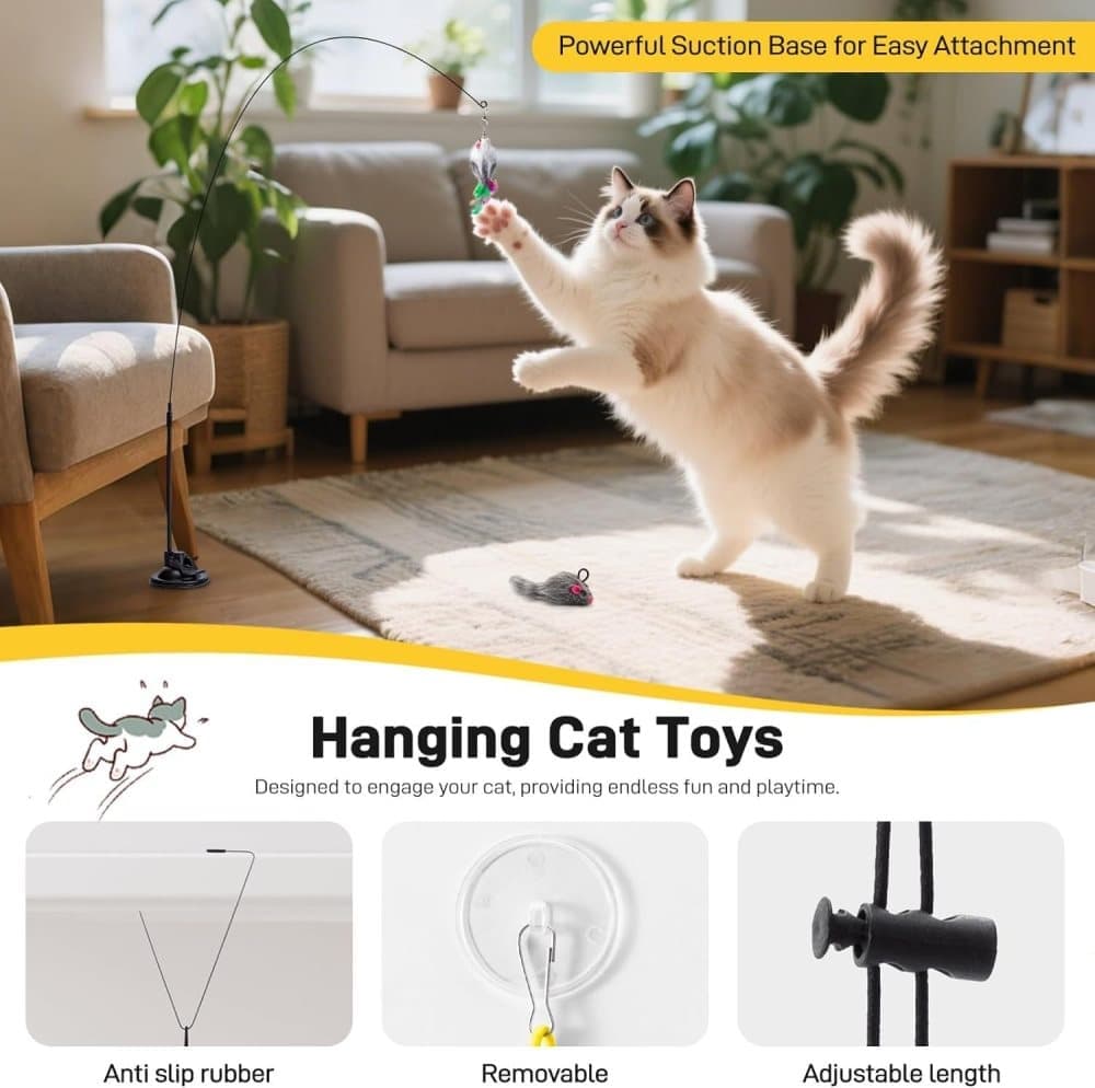 17PCS Cat Toy Set with Fishing Rod, Suction Cup, Feathers and Insects, Eco-Friendly Indoor Cat Toys — image 5