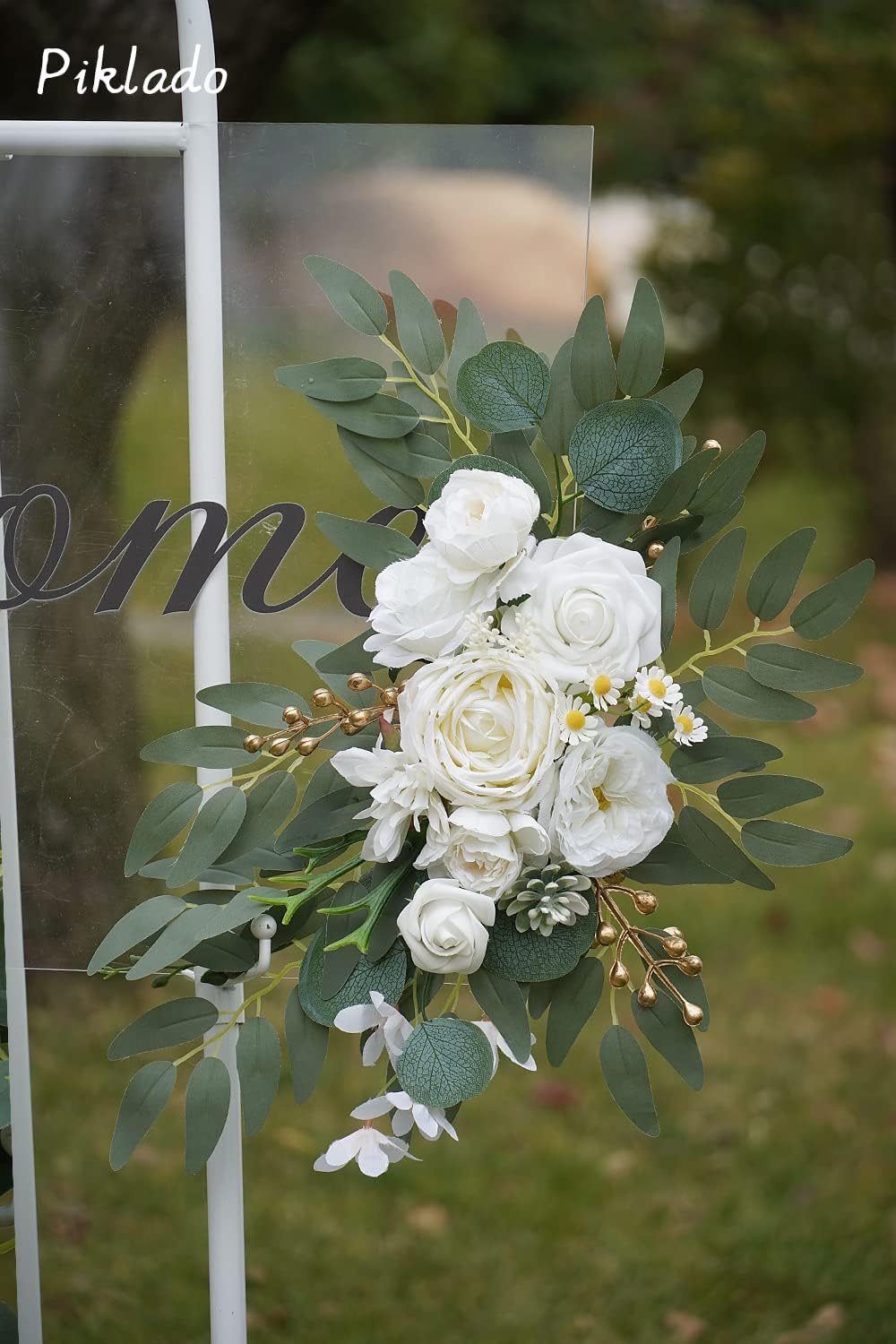 Faux Arch Flower Swag Set of 2 for Wedding Welcome Signs Floral Swag Wedding Reception Ceremony Signs Decor (White) — image 4