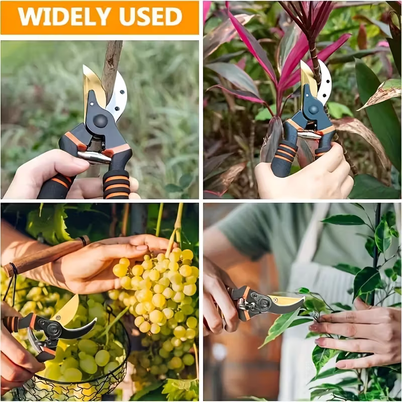 Professional Garden Pruning Shears, High Carbon Steel Gold-Plated Blade with Labor-Saving Spring & Non-Slip Sponge Handle — image 2