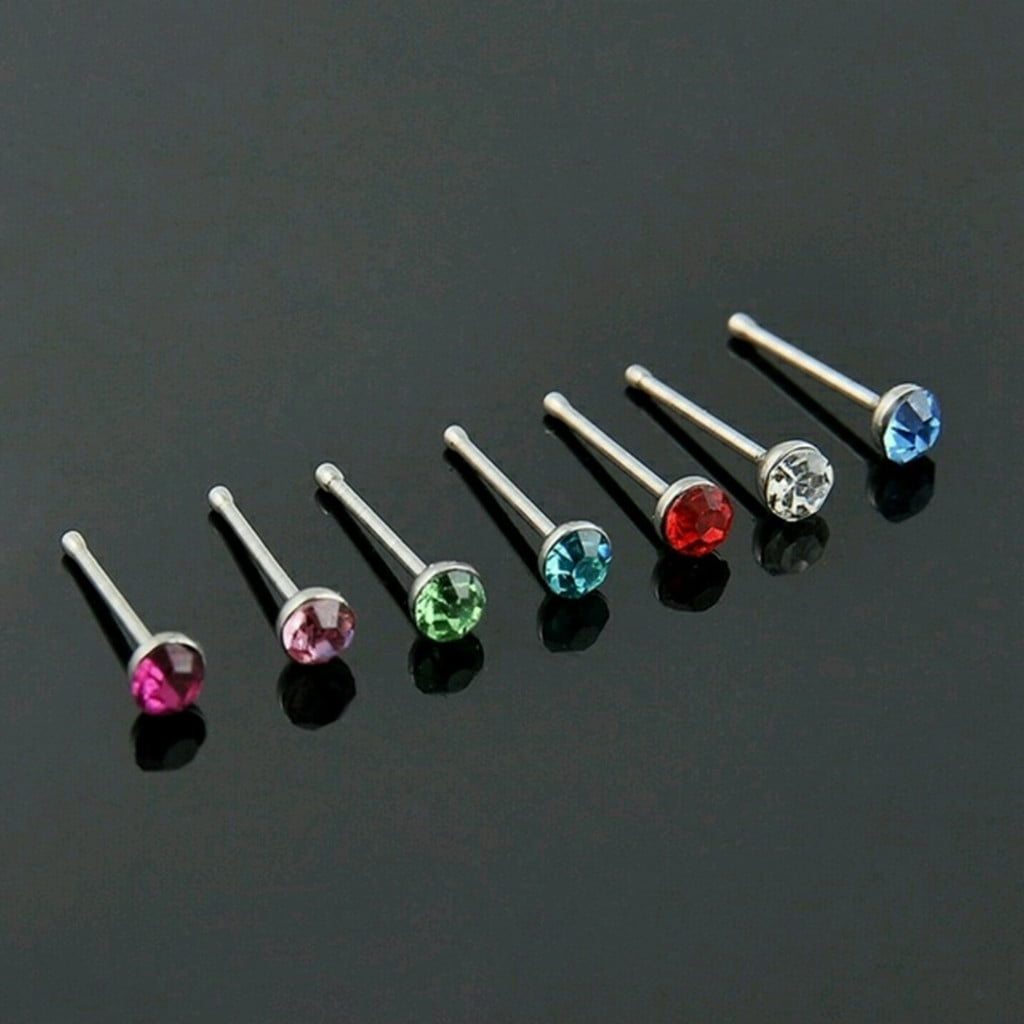 Nose Rings Studs for Women Men,Straight Surgical Stainless Steel Small Nose Studs Pin,Hypoallergenic Tiny Nose Piercing Jewelry,Crystal Gem Piercing โ image 4