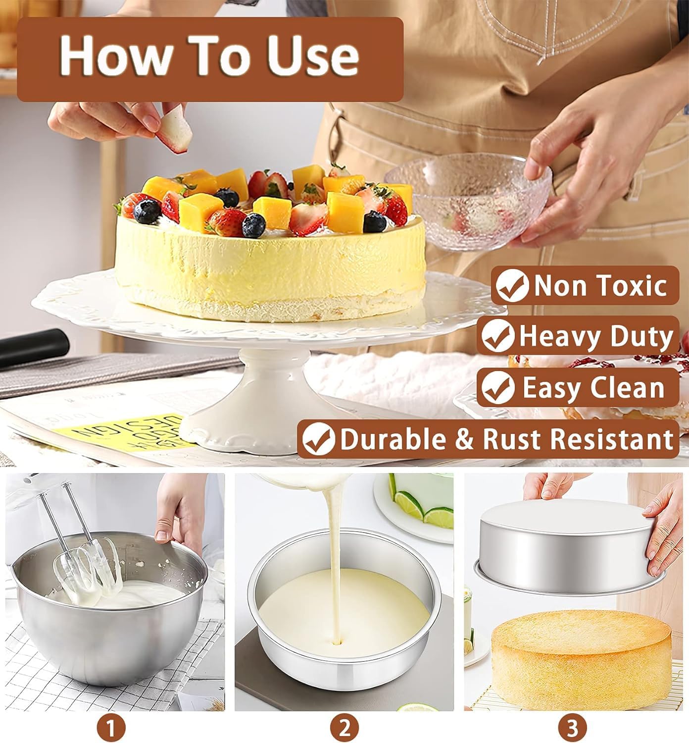2-Pack 6-Inch Cake Pans Non-Stick Deep Aluminium Round Cake Pans with Removable Bottom for Baking - Weddings - Birthdays - Christmas Celebrations — image 3
