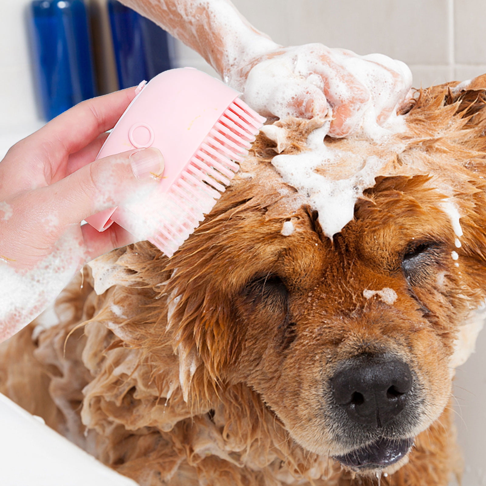 Dog Bath Brush, Pet Massage Brush, Shampoo Dispenser, Soft Silicone Brush, Rubber Bristle for Dogs and Cats Shower, Soft Pet Rub Back Brush, Shower Brush Pink — image 5