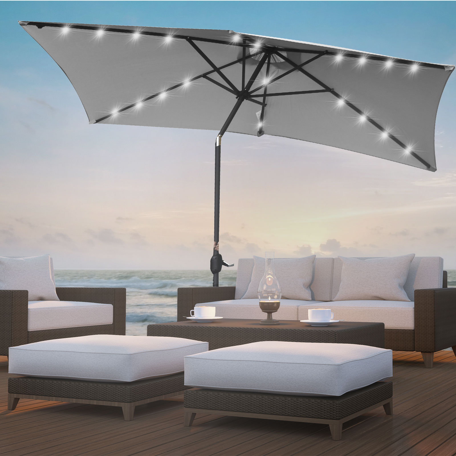 Arcadia Furniture Umbrella 3 Metre Umbrella with Solar LED Lights Garden Yard - Grey โ image 2