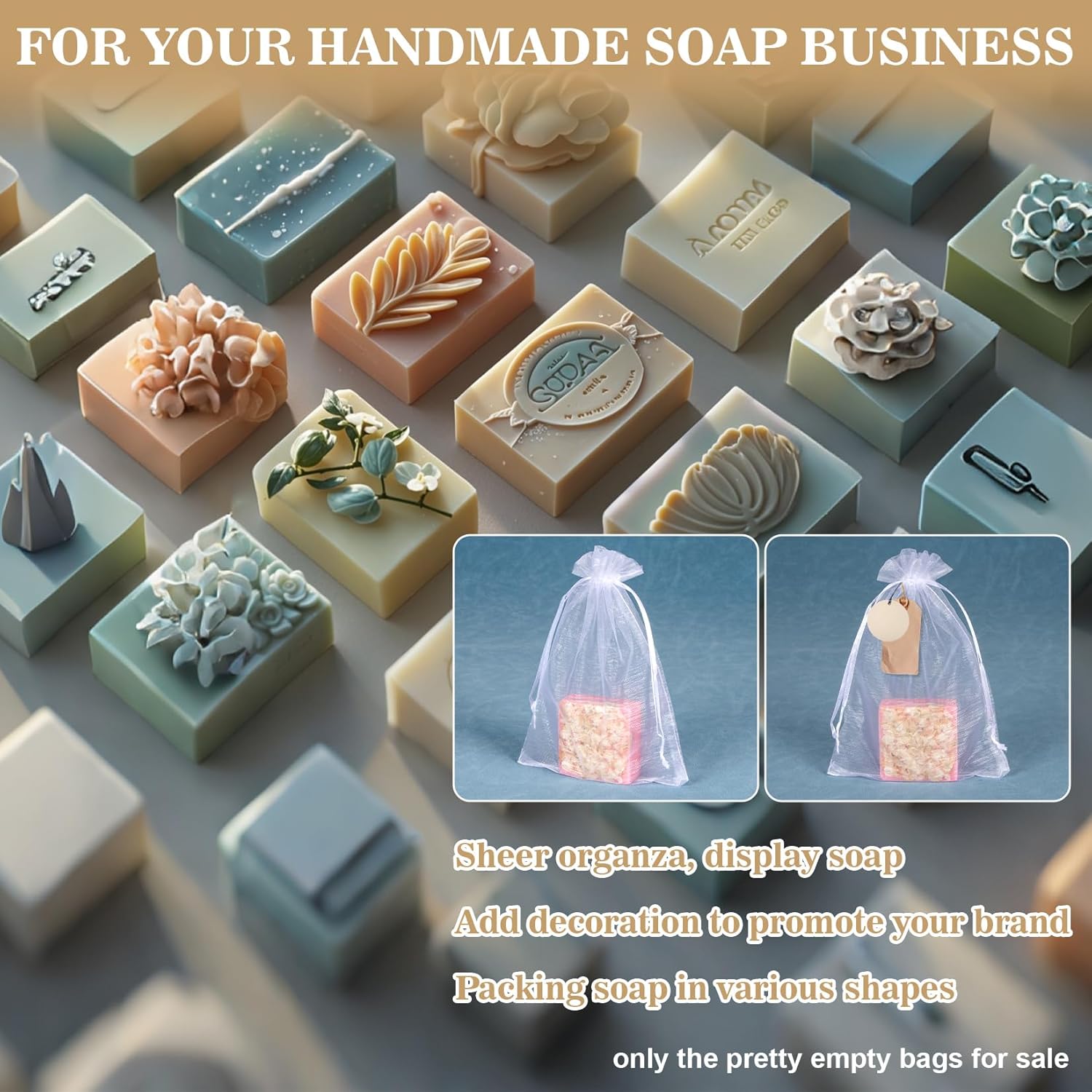 50 Organza Soap Bags for Packaging - Organza Gift Bags 5 × 7 for Homemade Soap Wedding Anniversary Souvenir Mesh Christmas New Year Party Favor Bags Small — image 5