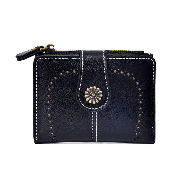 Black Vintage PU Leather Women's Short Wallet - Elegant Zipper Coin Pocket Multi-Function Card Holder โ image 5