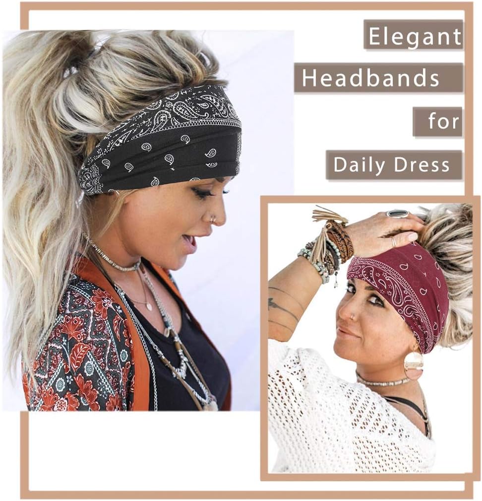 Boho Bandeau Headbands Wide Knot Hair Scarf Floral Printed Hair Band Elastic Turban Thick Head Wrap Stretch Fabric Cotton Head Bands Thick Fashion Hair โ image 4
