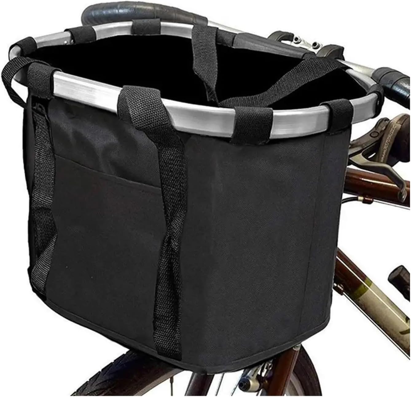 Foldable Front Bicycle Basket and Small Dog Carrier with Removable Liner, Handlebar Mount and 5 kg Capacity, Black โ image 2