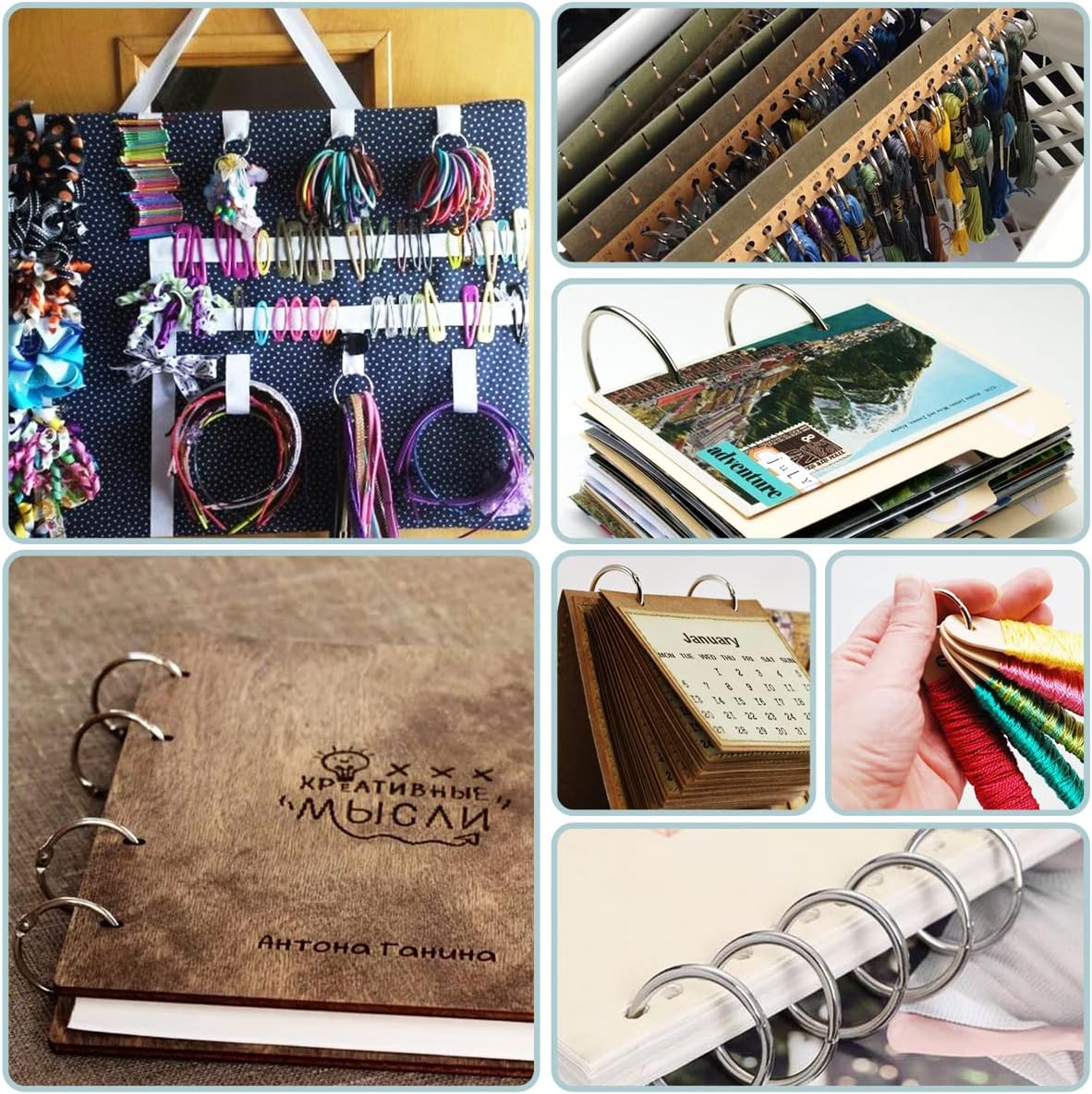 CooBigo Loose Leaf Binder Rings 1 Inch Metal Book Ring Clip for Index Card, Flashcard, Shower Curtain, DMC Embroidery Floss Organizer, Key Chain - Silver(50 โ image 4