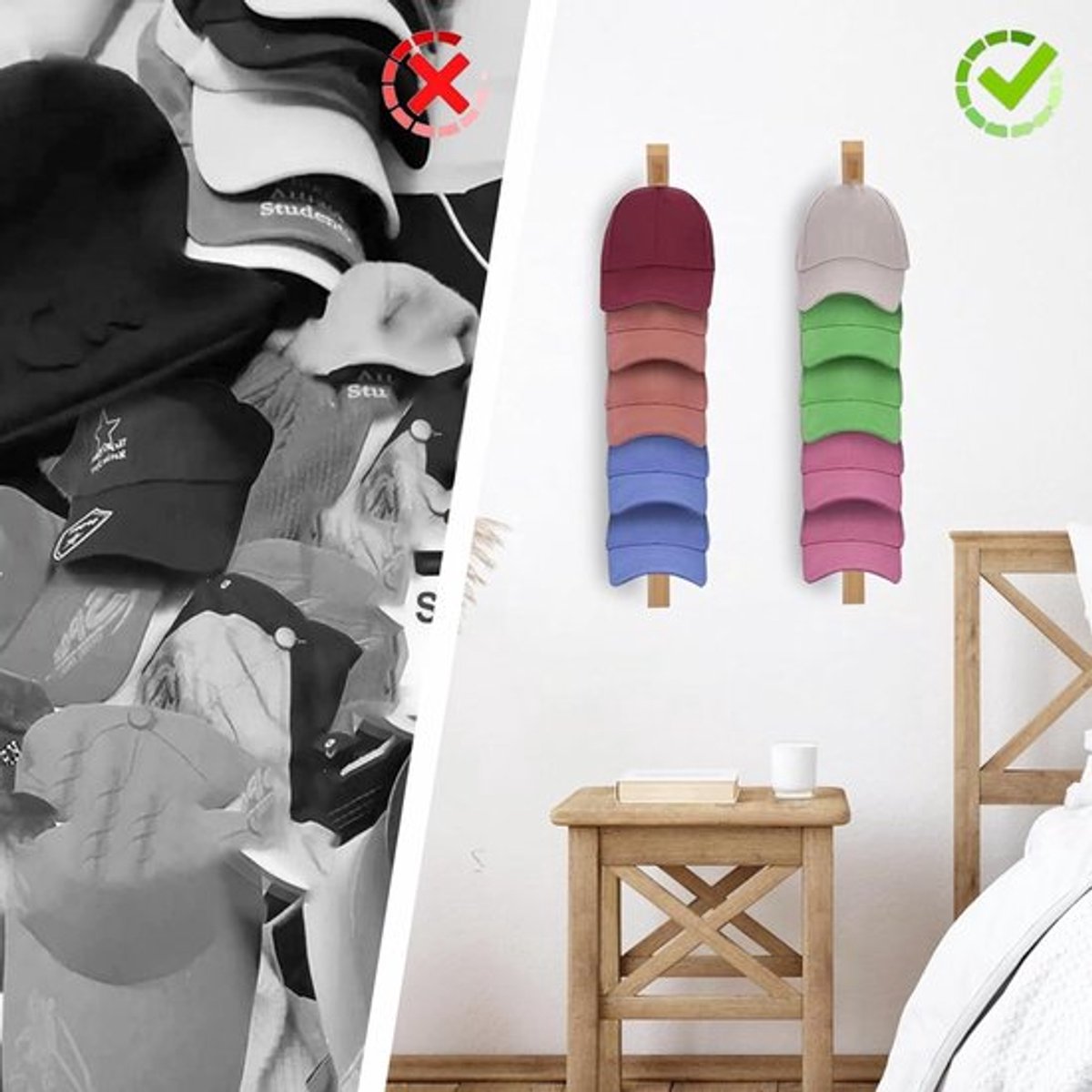 Hat Rack - 2 Pieces - Cap Rack - Cap Holder - Storage for Caps and Holders - Organizer for Caps - Coat Hook - Wall Coat Rack - Wall Hooks - Clothes Hooks — image 2