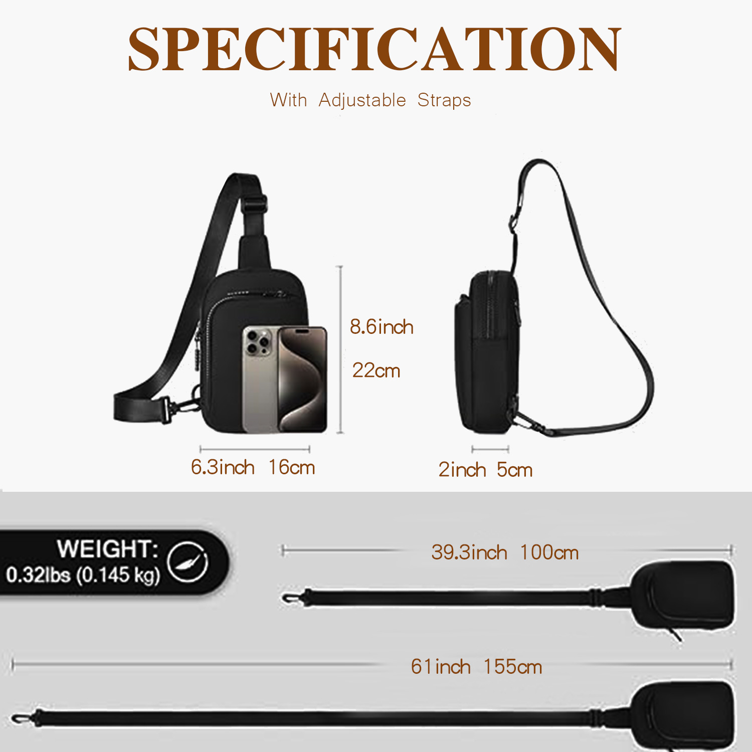 Dark Grey Trendy Waterproof Sling Bag - Lightweight Crossbody Chest Pack, Adjustable Strap โ image 6