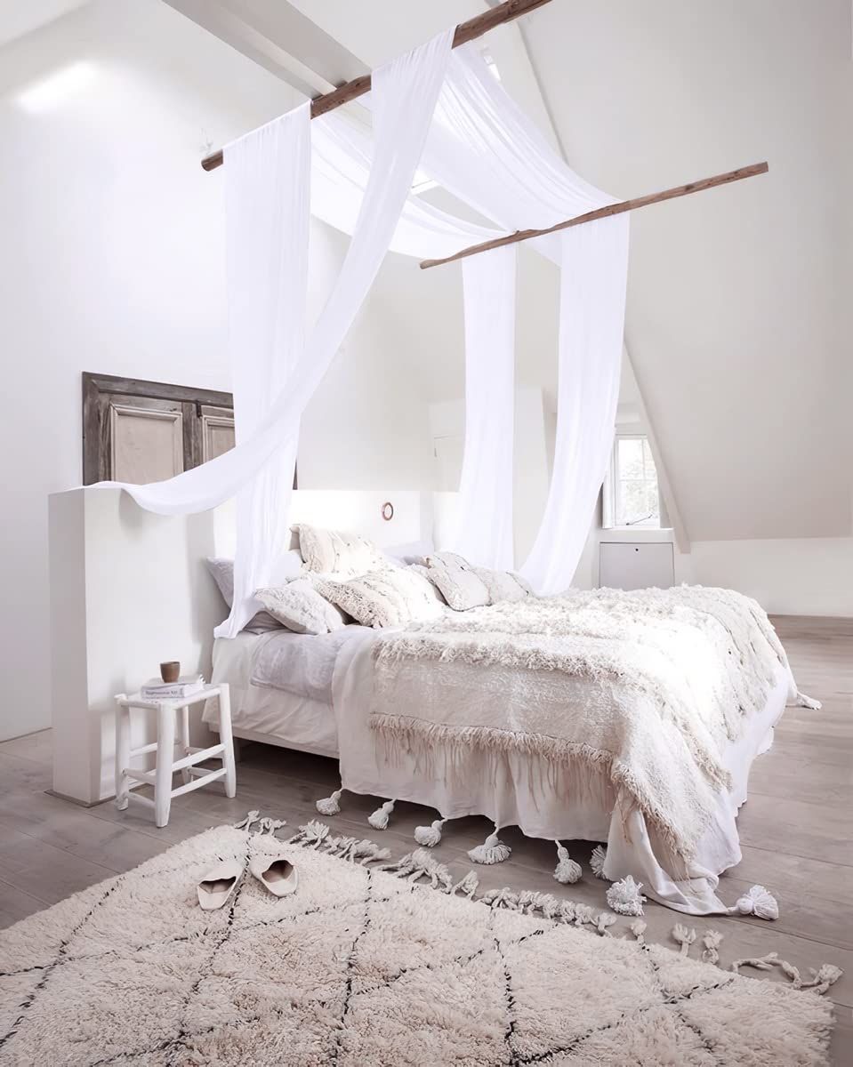Canopy Bed Curtains Panels 236 - Home Decoration Sheer Voile Scarf Valance for Wedding (1 Panel, W60 x L236, White) โ image 2