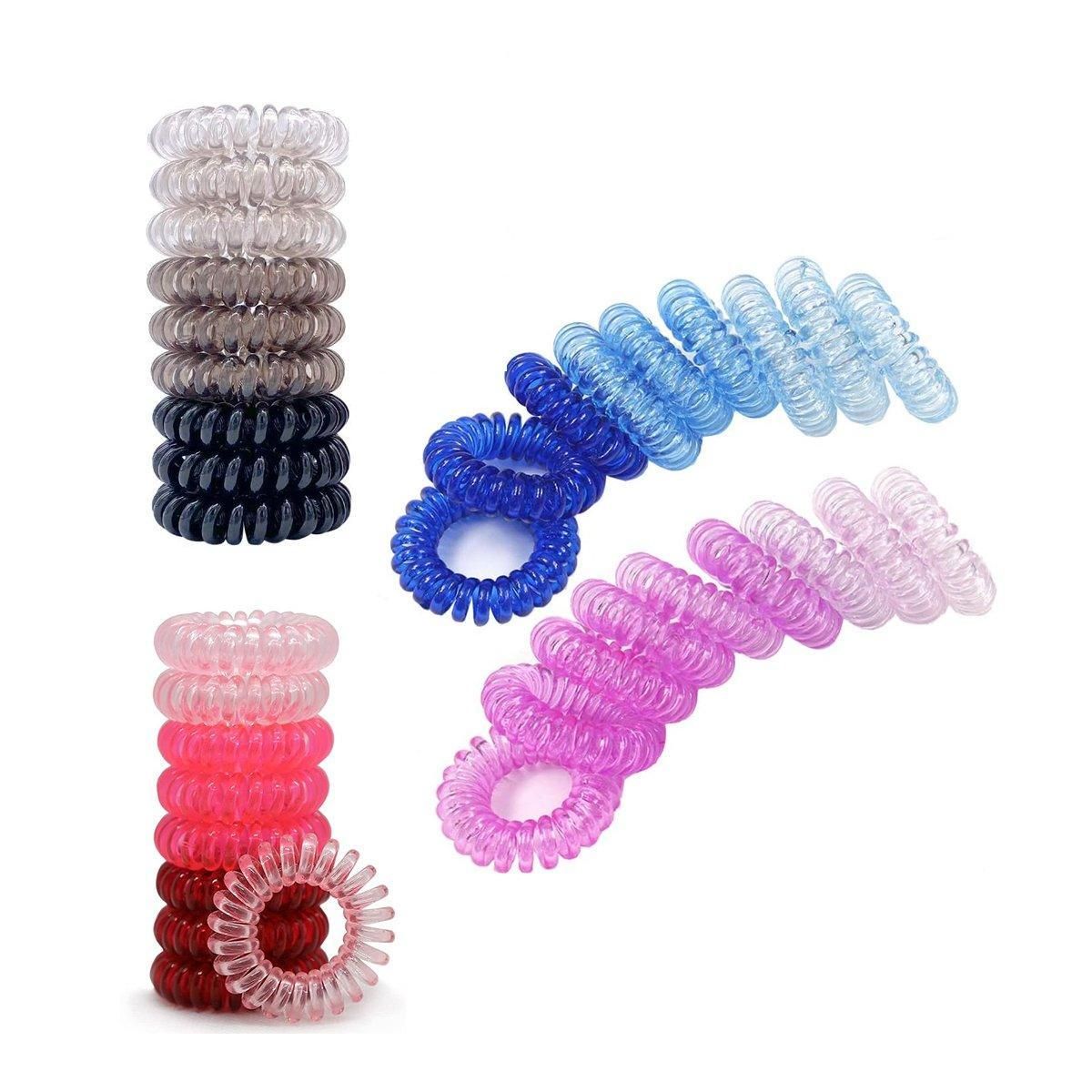 Women Telephone Wire Rubber Bands Stretchy Non-mark Coil Ropes Solid Hair Ties - Pink โ image 3