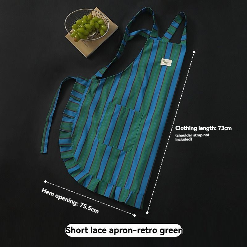 vertical striped apron, lace apron, apron with pocket, H-shaped apron, adjustable waist apron, kitchen apron, barbecue apron, gardening apron