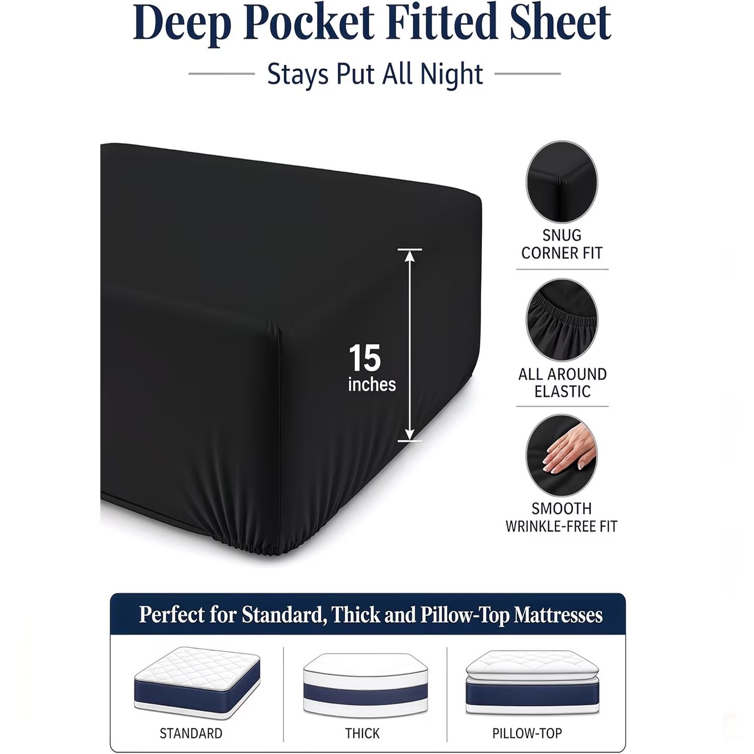 Hotel Quality Fitted Sheet - 1 Piece Fitted Sheet -Breathable Bedding - Wrinkle, Fade, Stain Resistant- 16inch/40cm Deep Pocket Fitted Bed Sheet-Wrinkle and — image 3