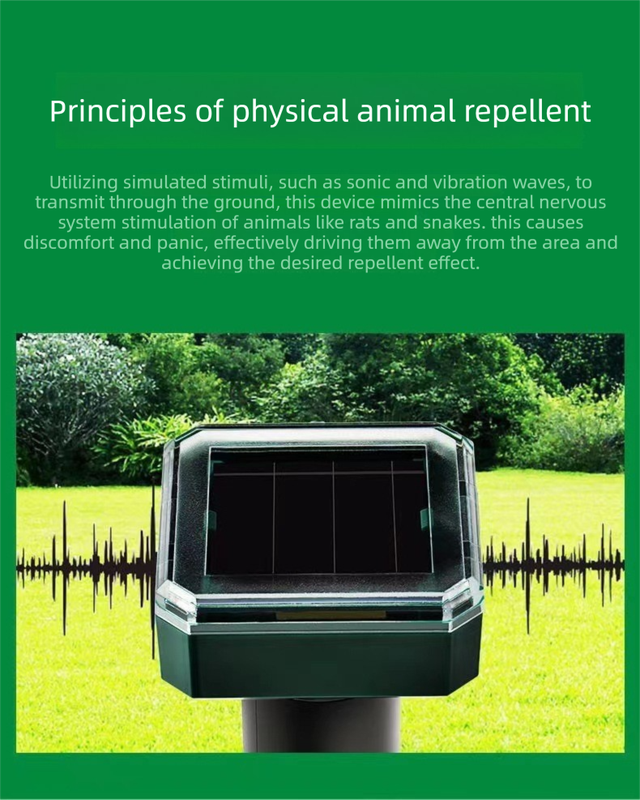 Solar-Powered Sonic Snake and Rodent Repeller Ground Stake - Outdoor Waterproof Ground Vibration Pest Deterrent Device - Ultrasonic Control for Moles, Voles — image 5