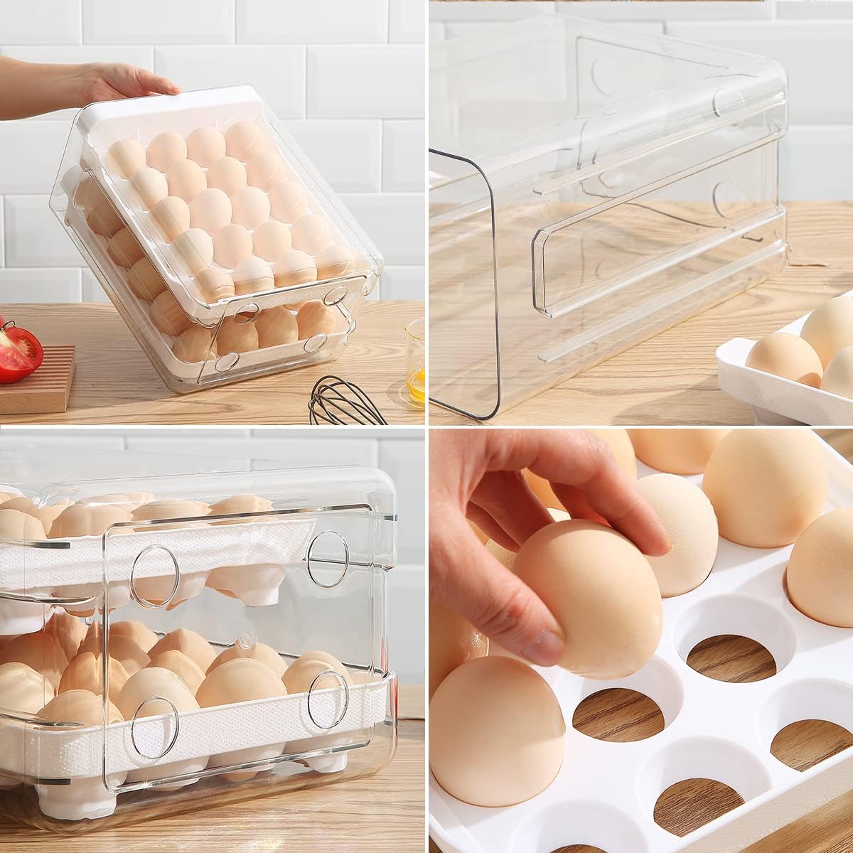 Petluno Egg Container for Fridge, 40 Grid/2 Tier Egg Holder, Fresh Egg Storage Box, Egg Tray and Egg Storage, Clear Plastic — image 6