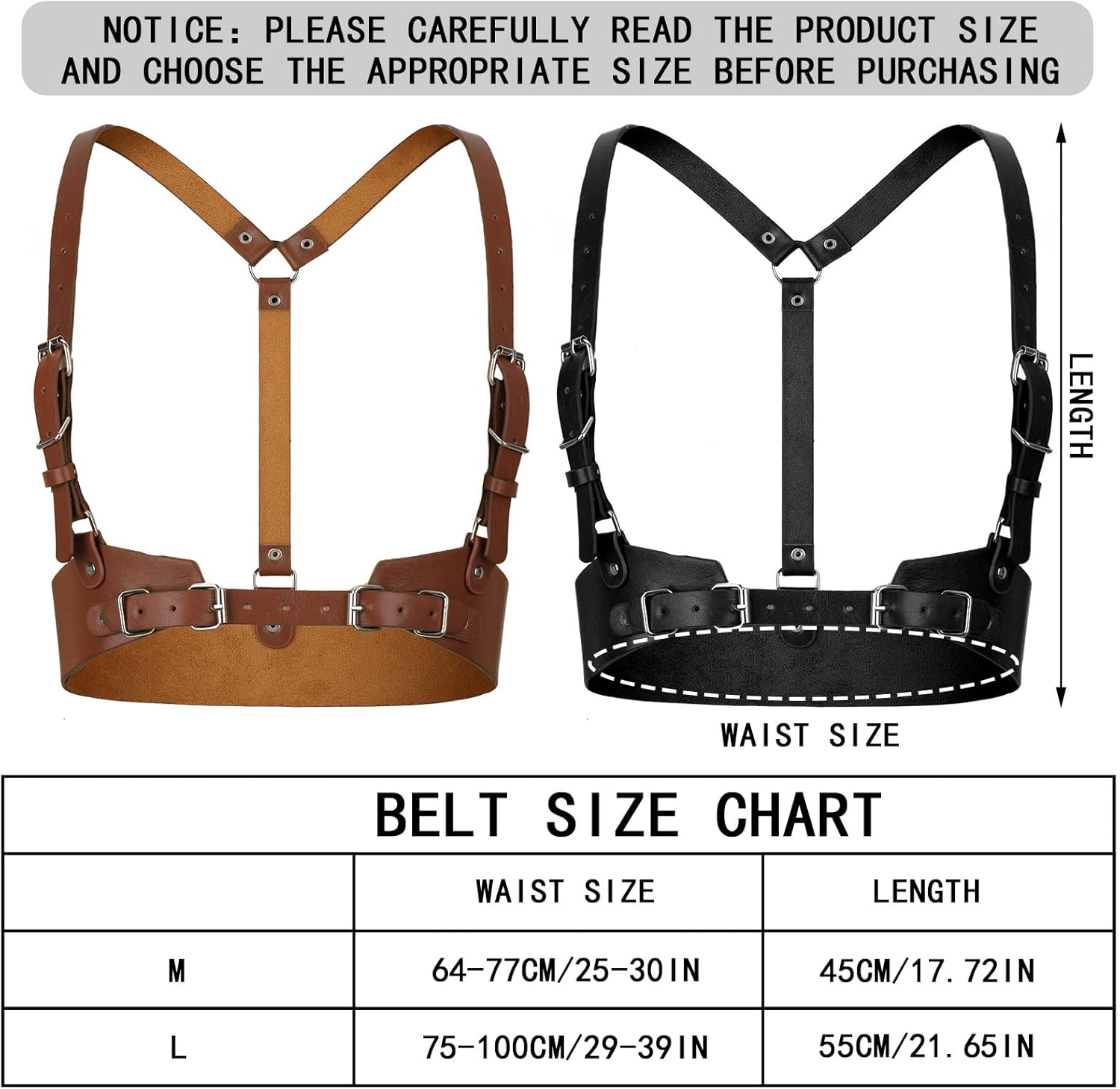 2 Pcs Women Leather Waist Belt Leather Harness for Women Fashion Body Chain Adjustable Waist Belt for Party Cosplay — image 4