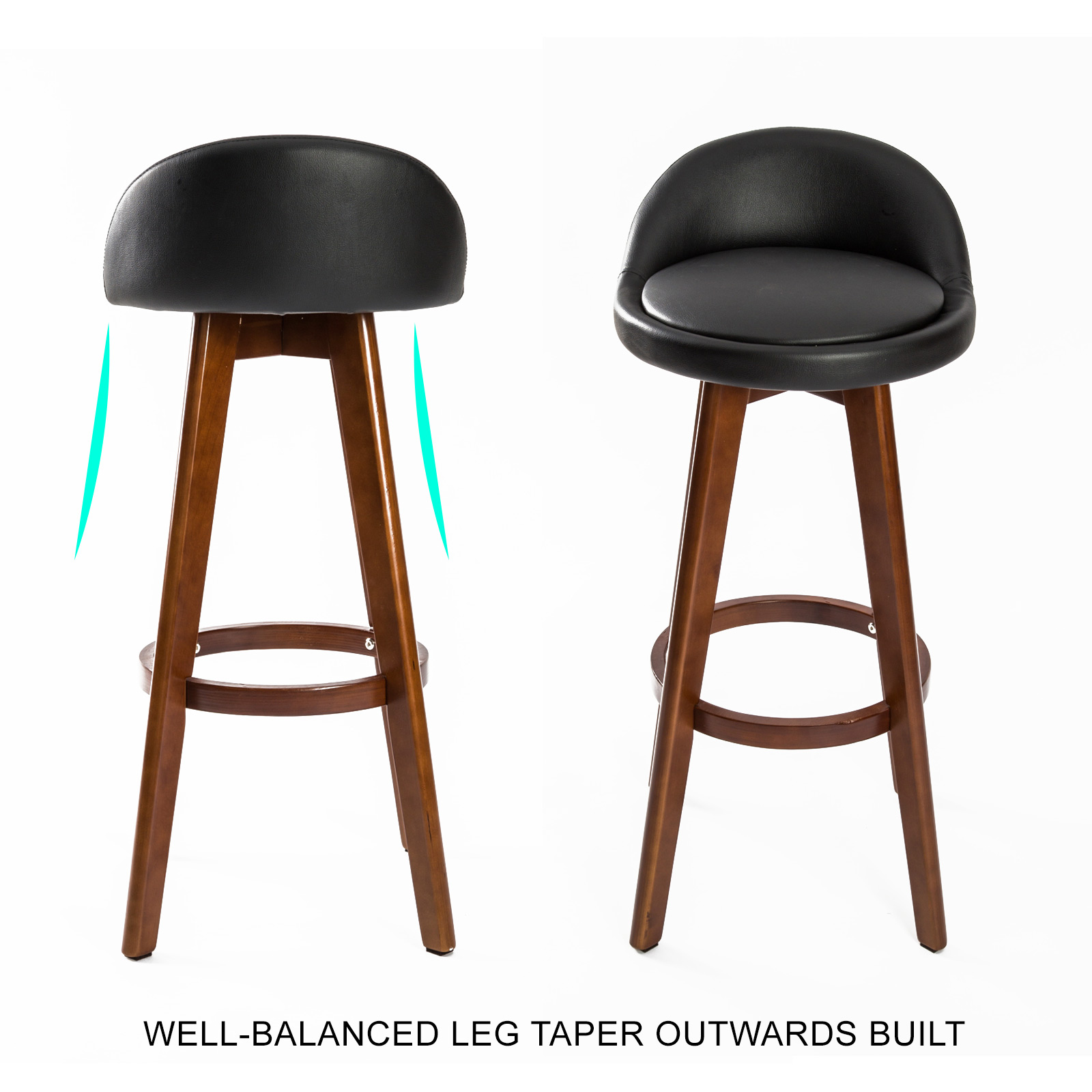 2X Wooden Bar Stool Dining Chair Leather LEILA 72cm BLACK BROWN — image 4
