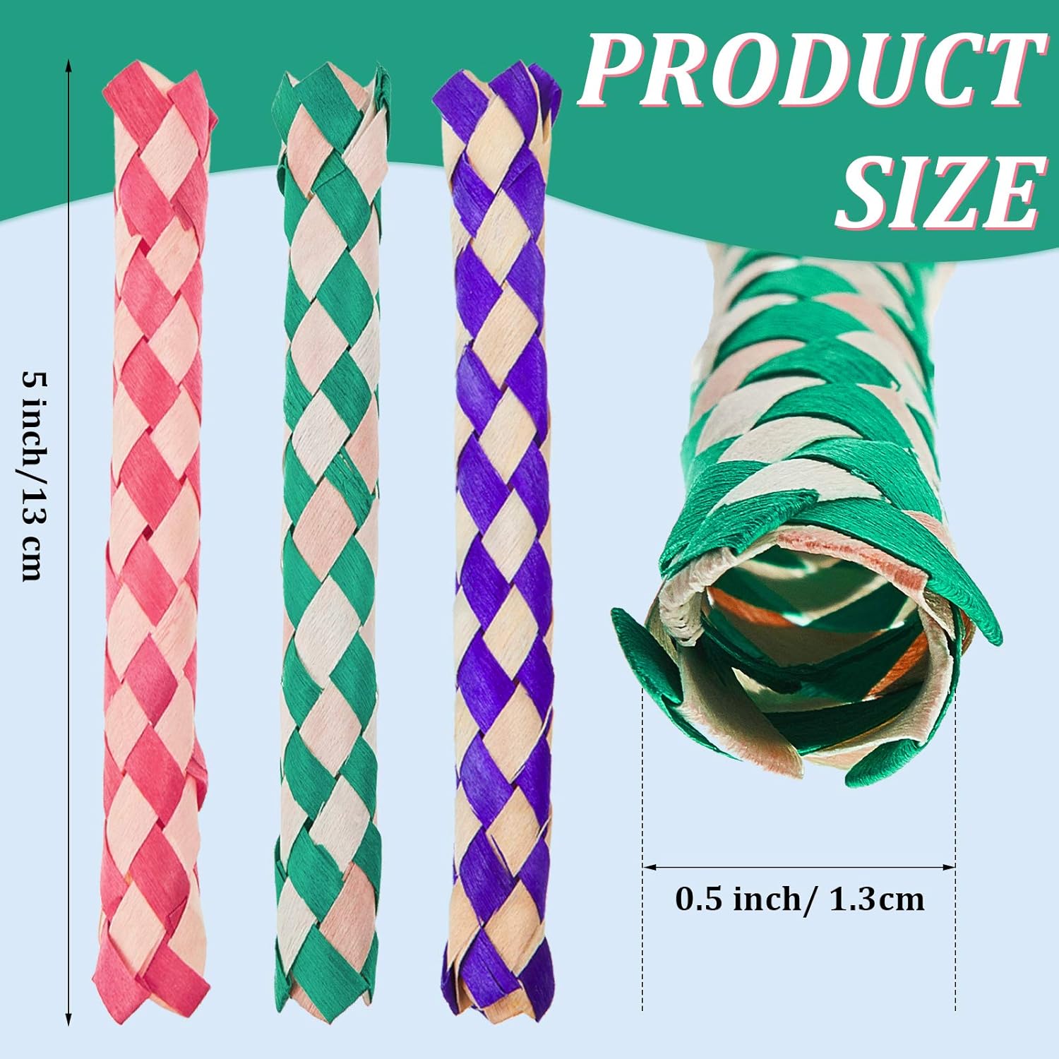 24 Pieces Chinese Finger Trap Bamboo Finger Traps PET Bird Chew Toy Birds Foraging Chopper Toy for Kids Birthday Party Favors Piñata Fillers Goodie Bag — image 2