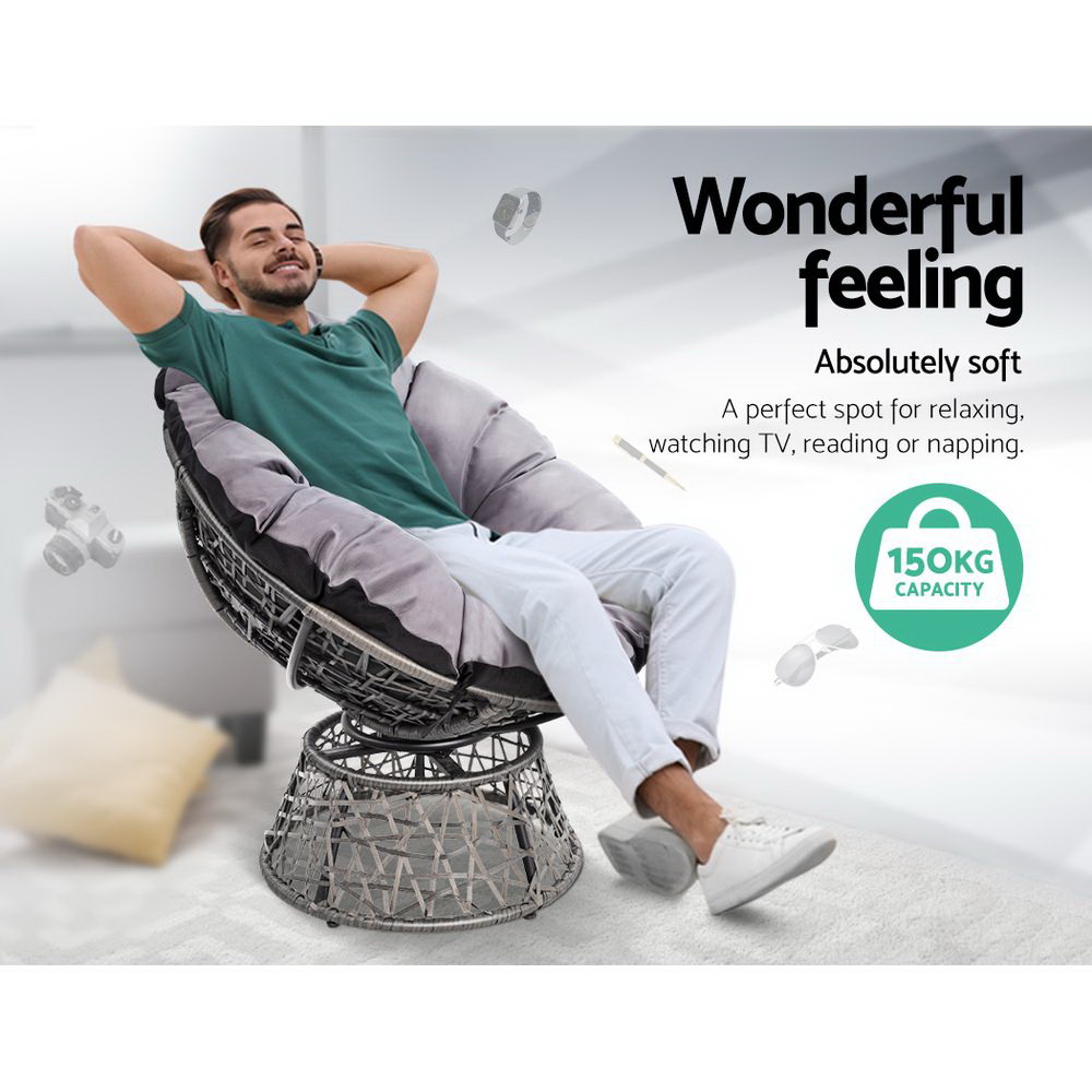 Gardeon Outdoor Lounge Setting Furniture Wicker Papasan Chairs Table Patio Grey — image 4