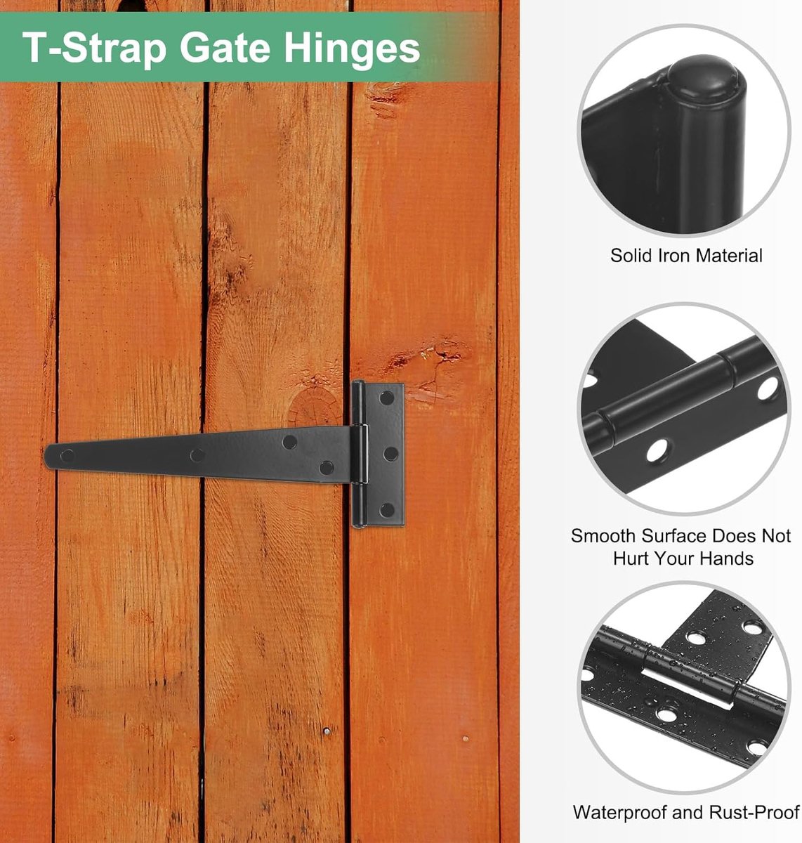 pieces - T-hinge for door - with screws - 6 inch - shed door hinge - T-door hinge - T-hinges - T-hinge - exterior door hinges - for wooden fences, sheds — image 6