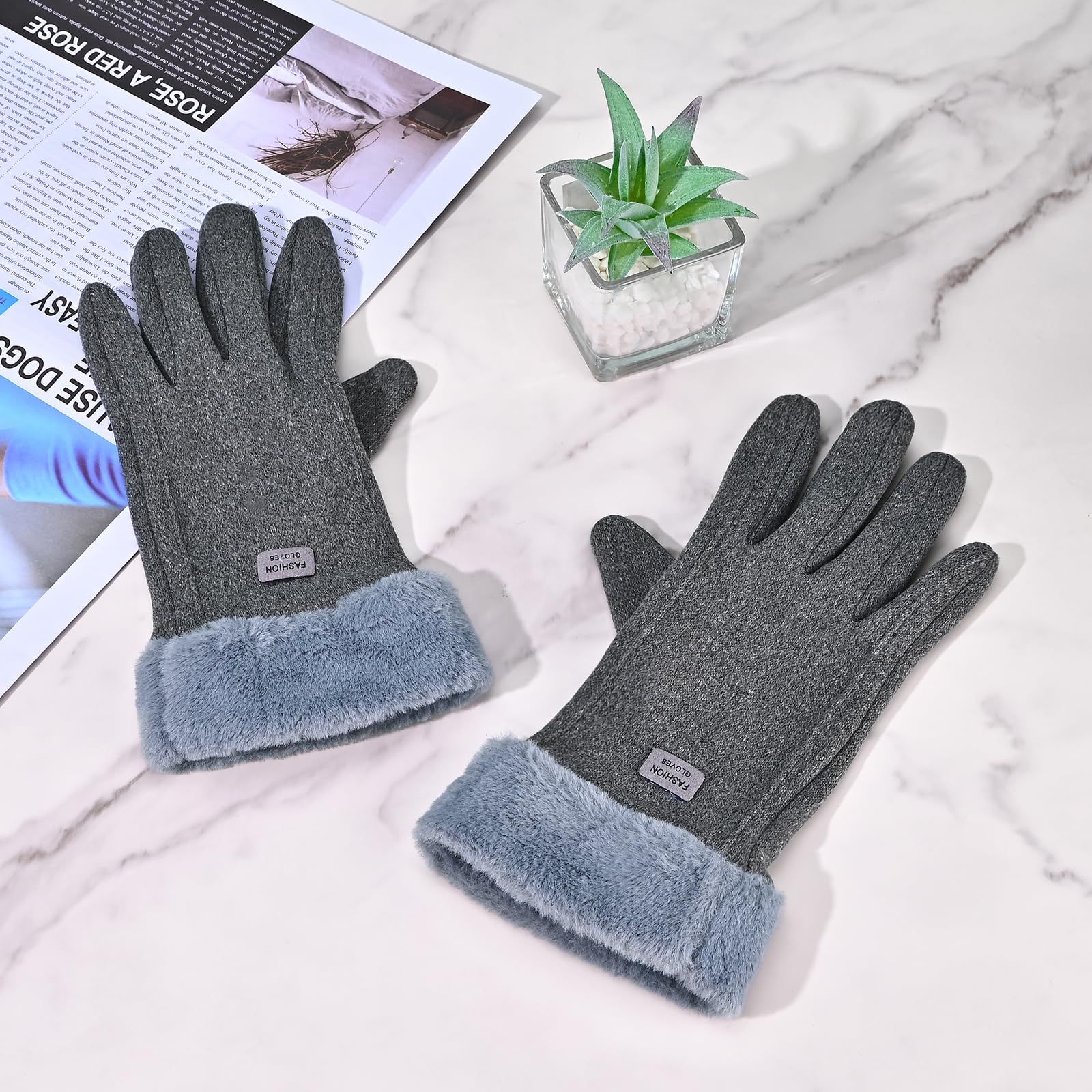 Gloves for Women Girl, Winter Touch Screen, Comfortable and Warm Double-Sided Velvet Lining Thickened Warm Glove,Grey — image 5