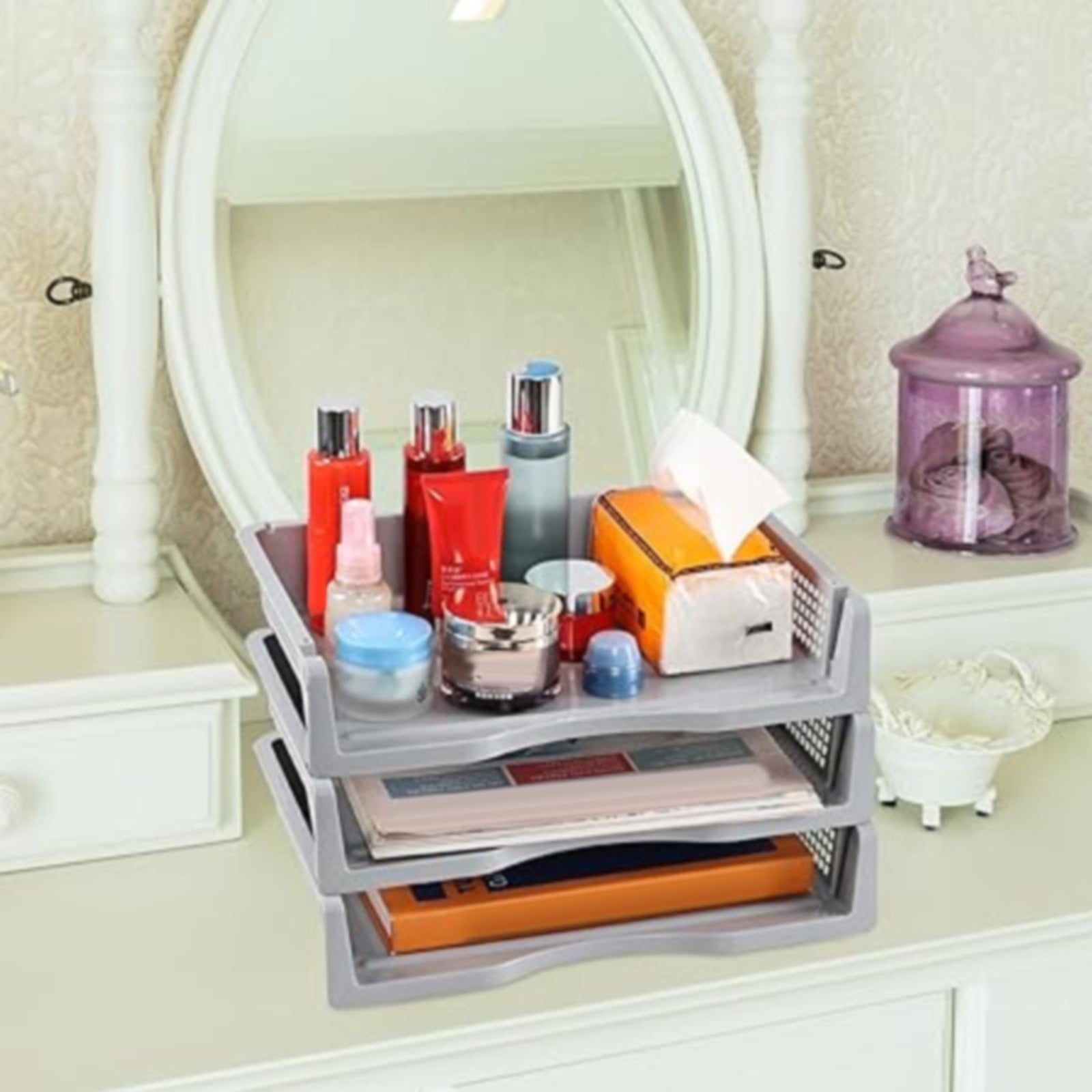 Stackable Paper Trays, Heavy Duty Rectangular Plastic Desk Holder Desktop Document File Organizer Storage Letter for Office Classroom (Clear) 12.8 × 9.84 × — image 5