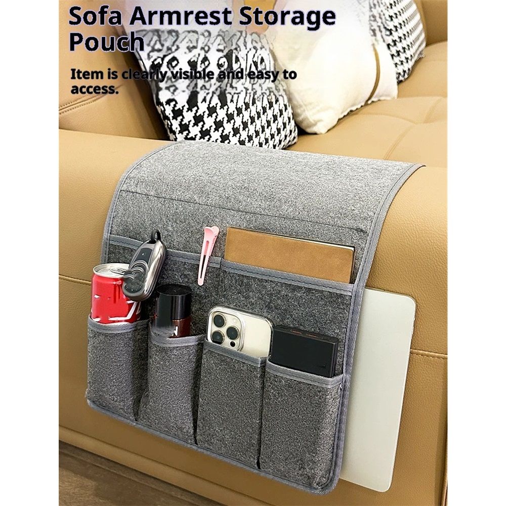 Remote Control Holder Armchair Caddy for Recliner Couch, Non-Slip Armrest Organizer with Pockets for Magazine, Tablet, Phone(dark gray) — image 2