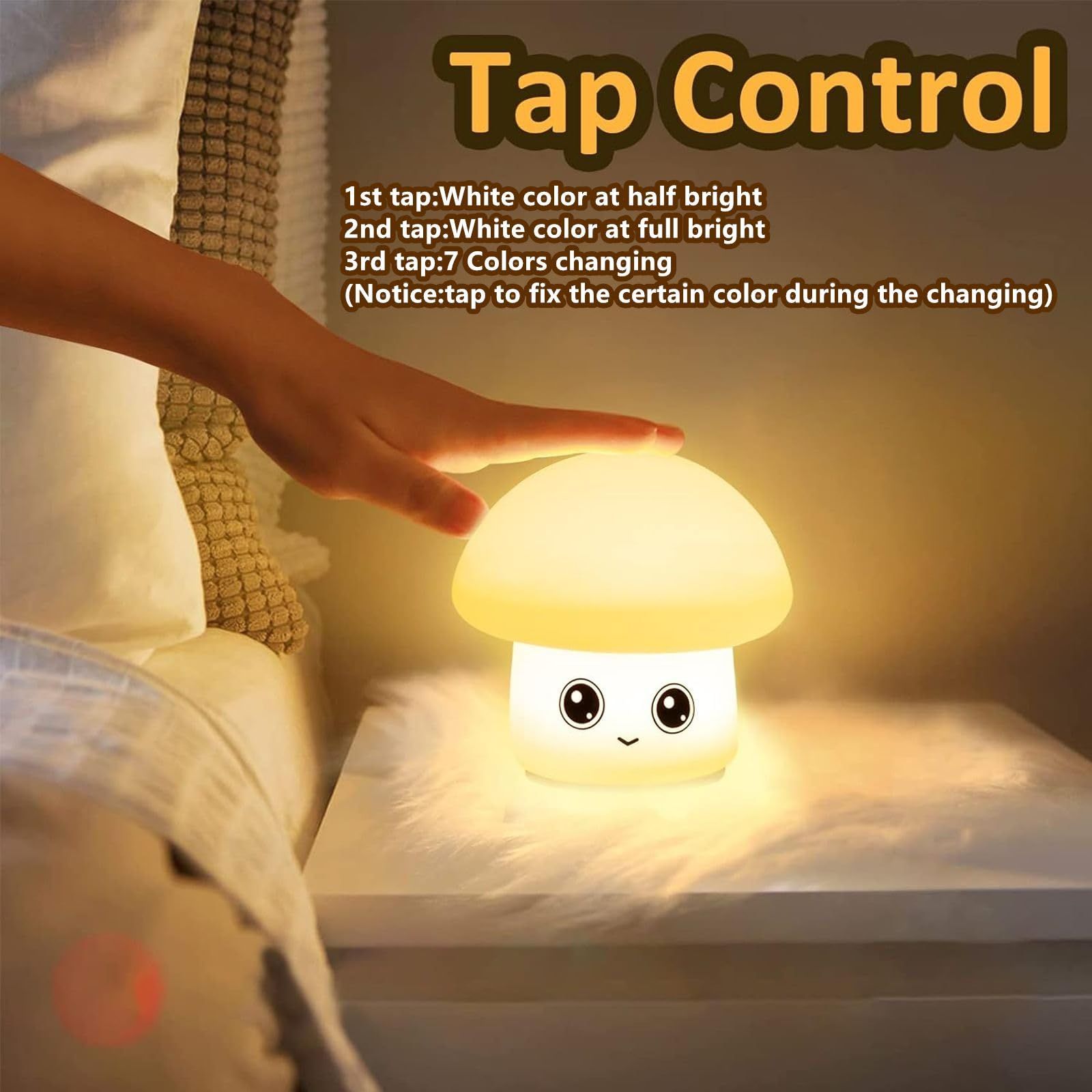 Mushroom Night Light- 7 Colors Decor Mushroom Table Lamp for Kids/Baby/Adults,Soft Silicone Nightlights — image 5