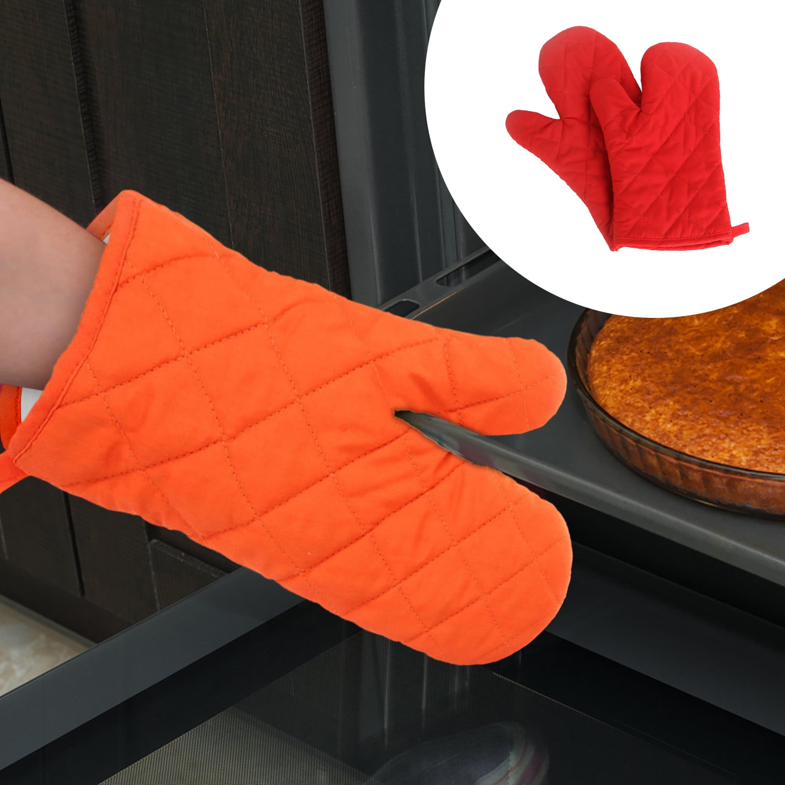 2 Pieces Oven Mitts and Grill Gloves, Non-Slip Cooking Gloves for Baking, Grilling and Everyday Kitchen Use, Red — image 2