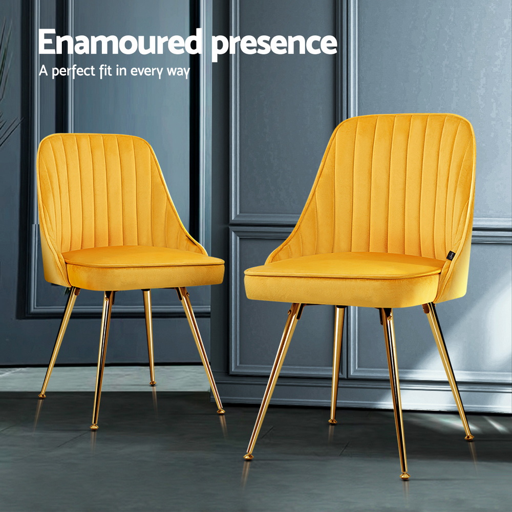 Artiss Dining Chairs Set of 4 Velvet Channel Tufted Yellow โ image 4