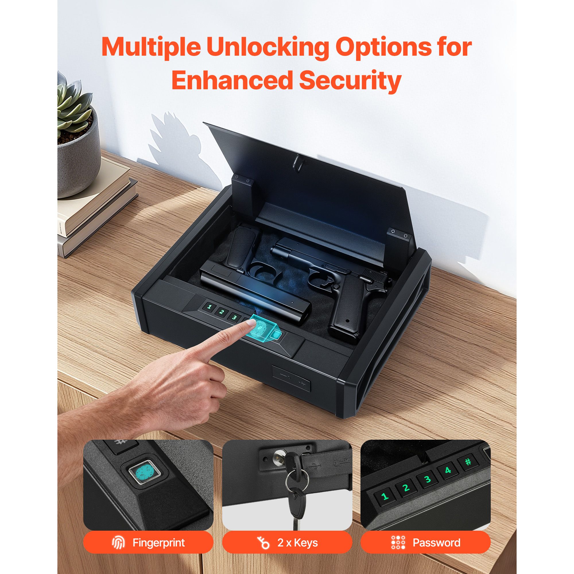 Gun Safe, Heavy Duty Handgun Safe with Fingerprint/Password/Key, 3-Way Quick Access Firearm Case Box with Lighting for 2 Pistols & 2 Magazines, Pistol Gun Box — image 2