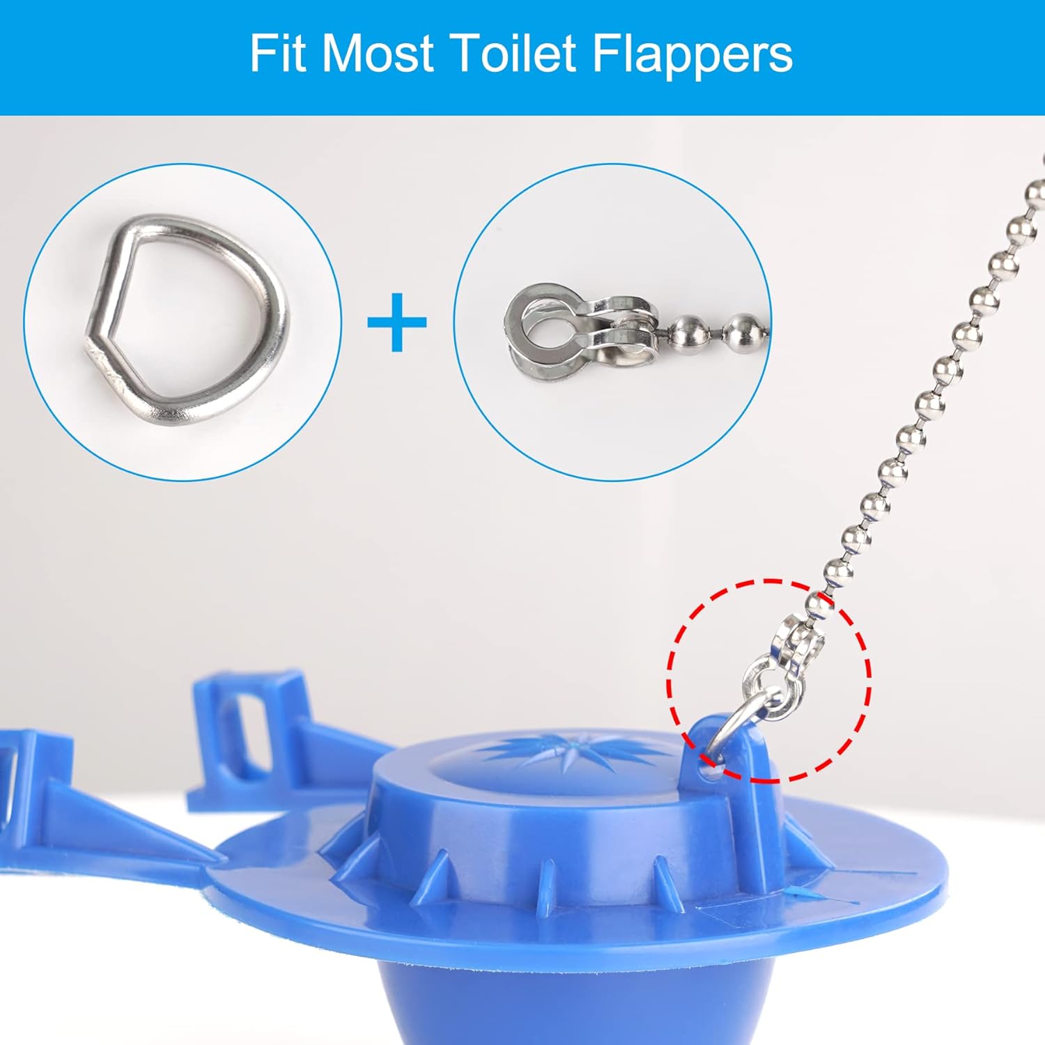 3 Pack Universal Toilet Flapper Chain Replacement Kit,Stainless steel,Including 12-Inch Chain,Hook,Ring — image 3