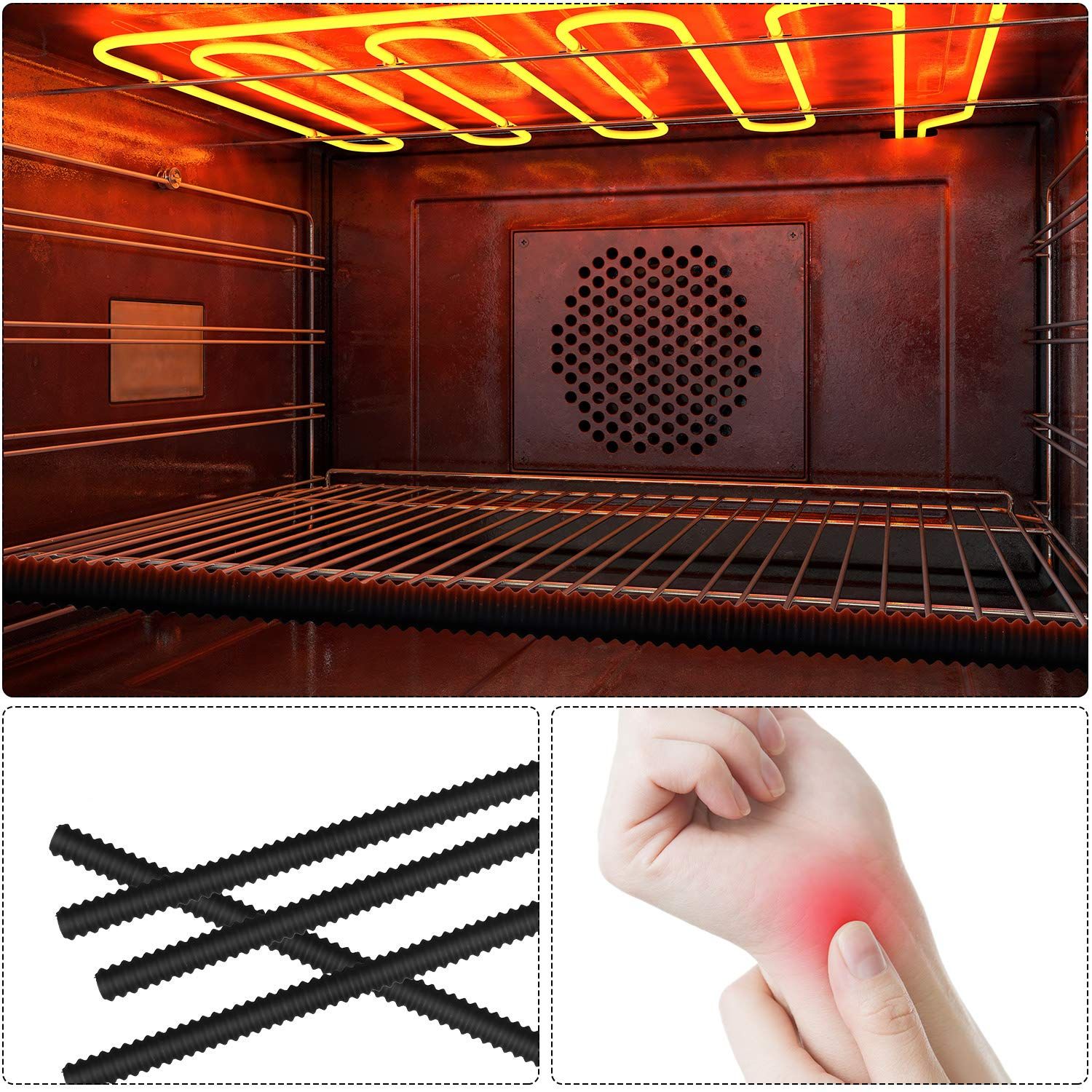 Oven Rack Shields Silicone Oven Rack Protectors Heat Resistant Oven Guards 14 Inches Oven Rack Edge (4, Black)