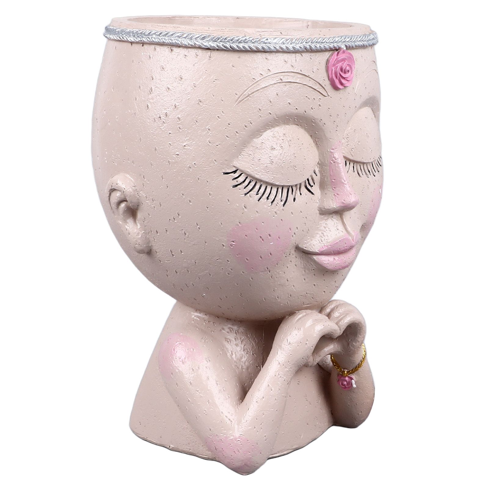 Face Planter Pot Resin Love Style Lady Head Succulent Planter Women Face Flower Pot with Drainage Hole Spades for Indoor Outdoor White — image 2