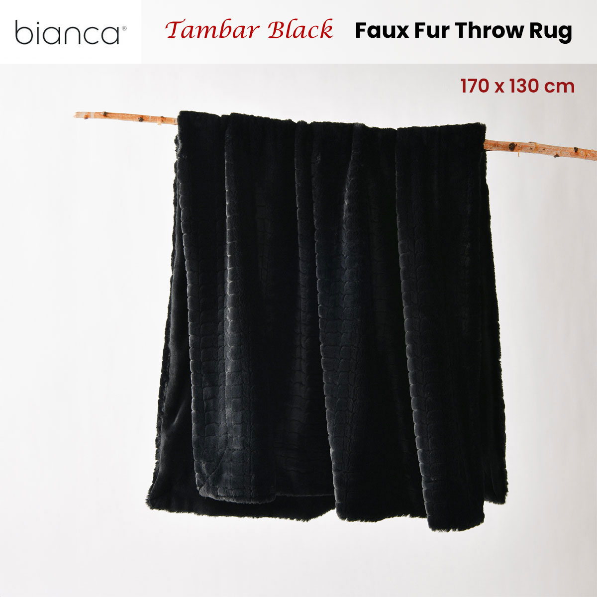 Bianca Tambar Black Faux Fur Throw Rug 130 x 170 cm — image 2