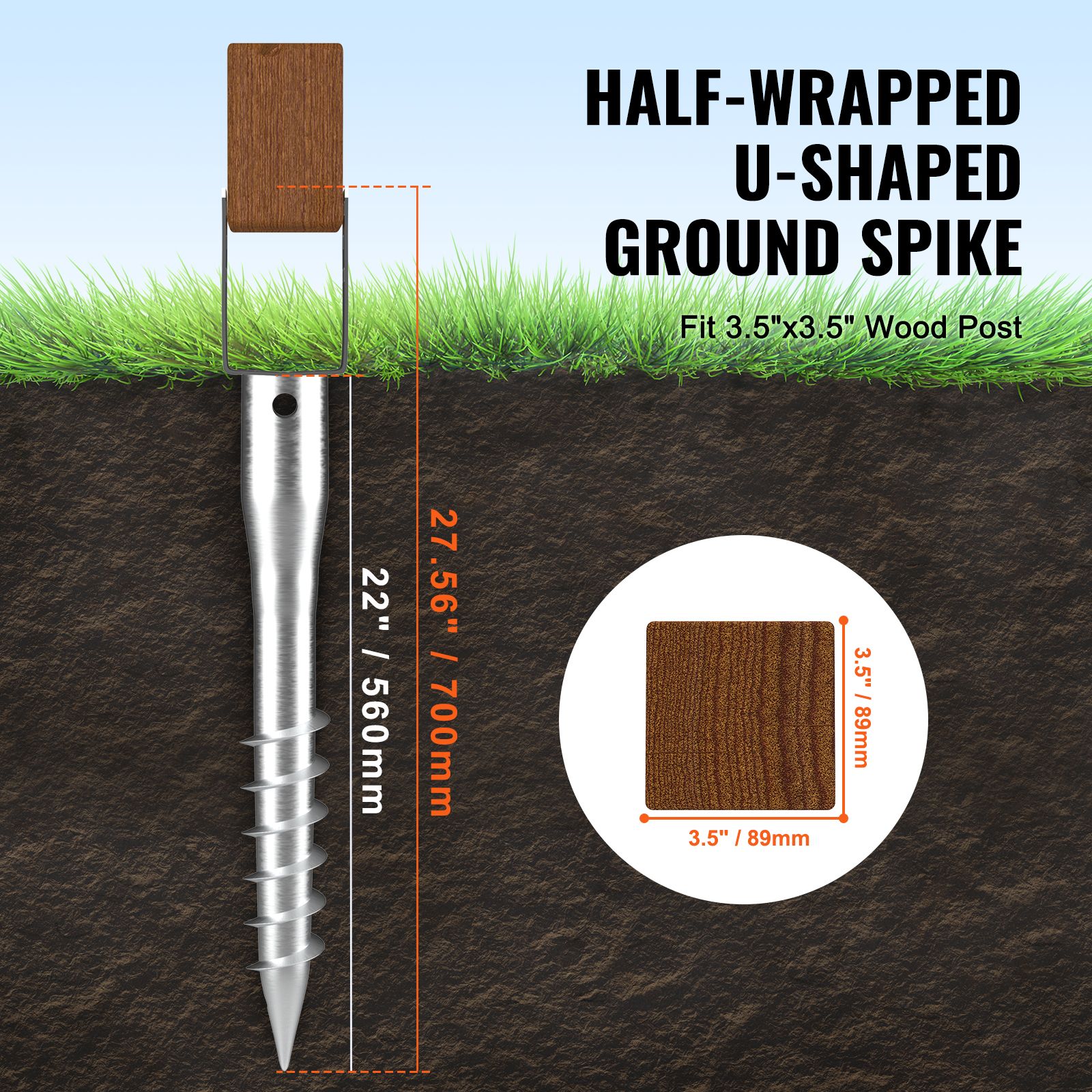 No Dig Ground Anchor, 1 Pack 10 x 7 x 70 cm DIY Screw in Post Stake, Includes 6 Lag Bolts & a Rebar, U-Shape Heavy Duty Steel Post Holder, Great for Mailbox โ image 4